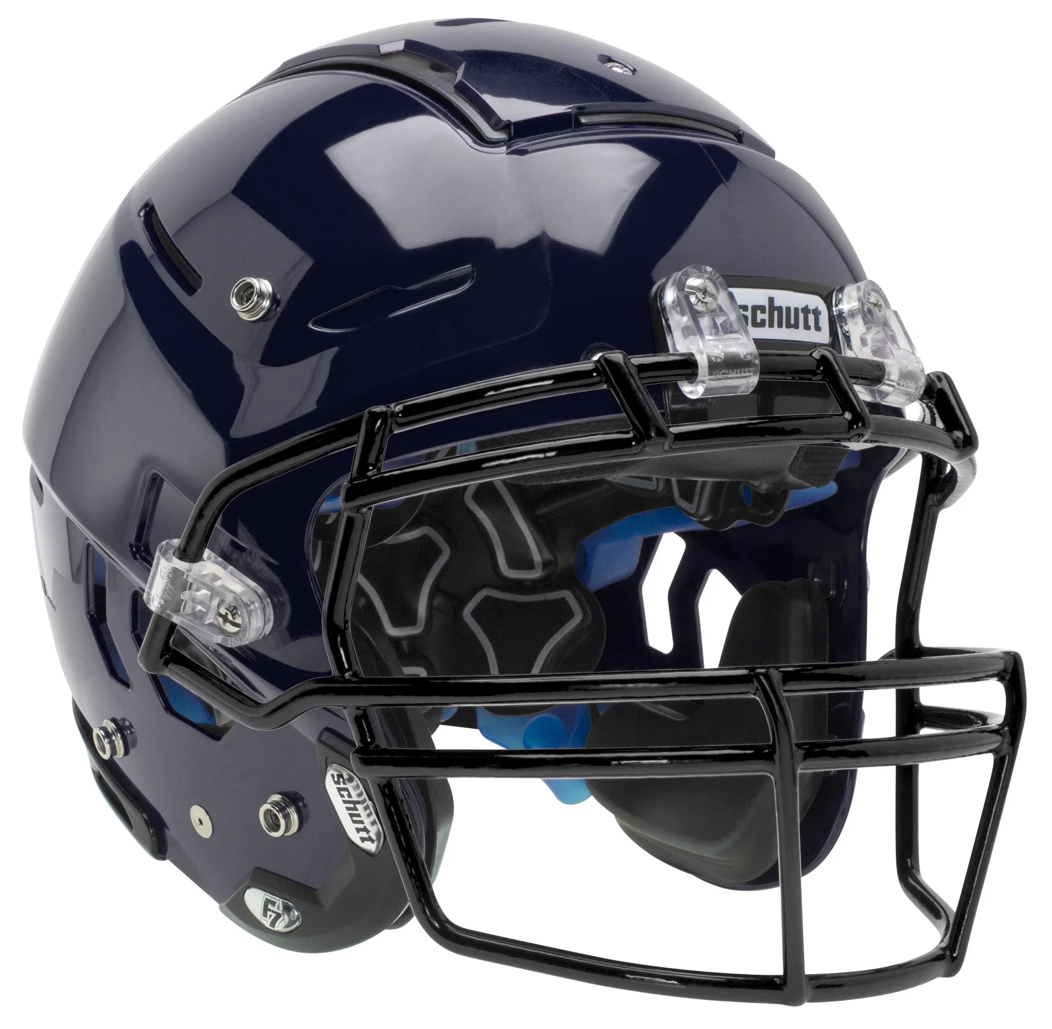 Schutt F7 LX1 Youth Football Helmet w/ attached Carbon Steel Facemask (S, Navy, Black ROPO-NB)