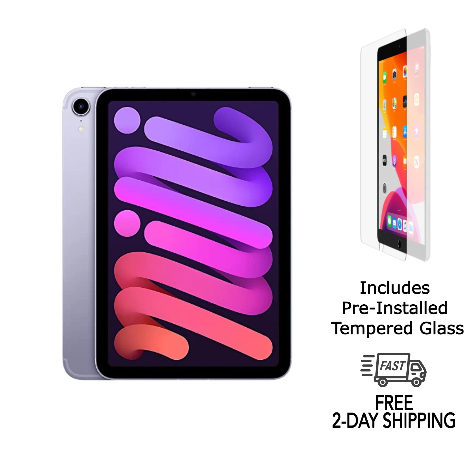 Refurbished Apple iPad Mini 6 A2567 (WiFi) 256GB Purple (Grade A) w/ Pre-Installed Tempered Glass