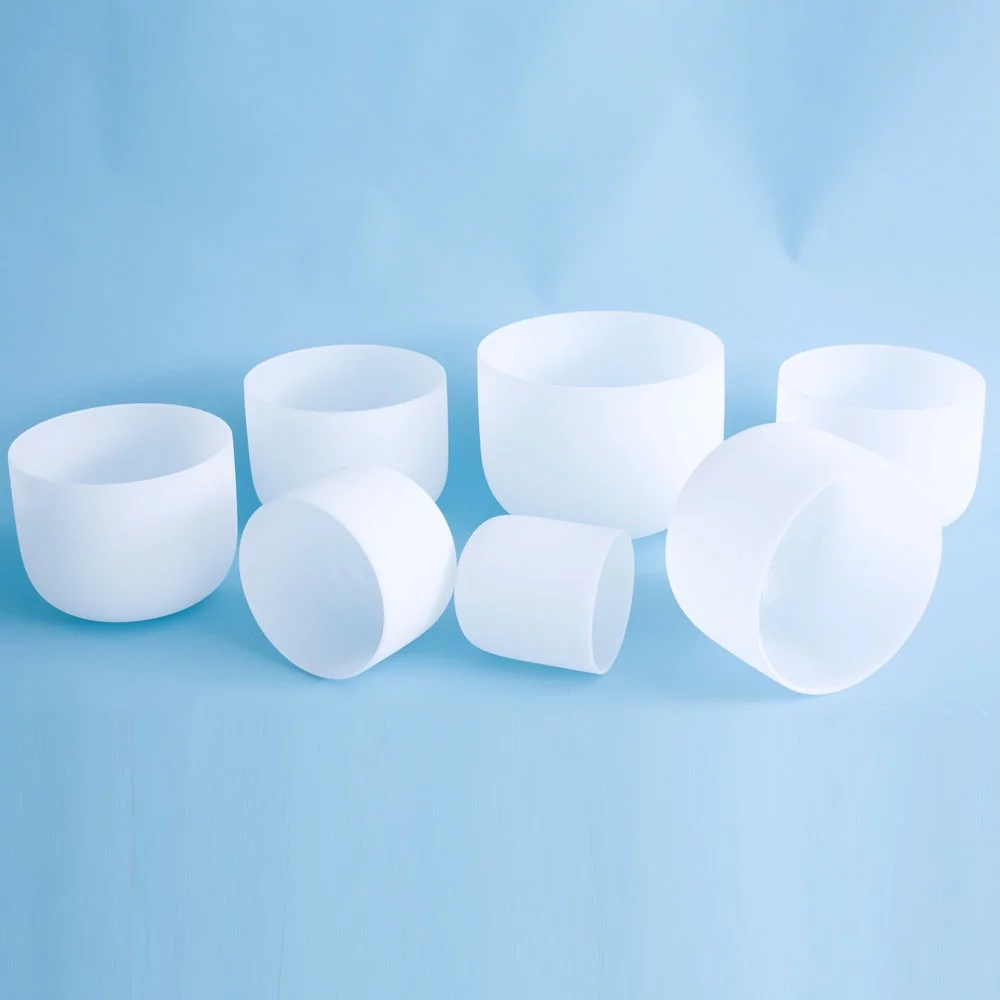 ENERGYSOUND 432Hz Chakra Tuned Set of 7  Frosted Quartz Crystal Singing Bowl 7-12 