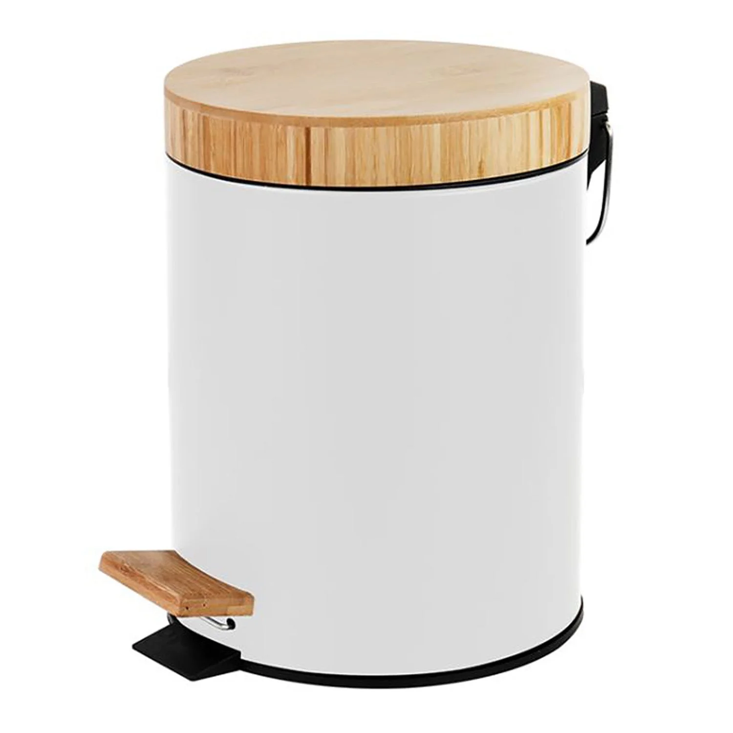 Jessar - Pedal Bin, 5 Liter Capacity, Soft Close, Bamboo Lid, White