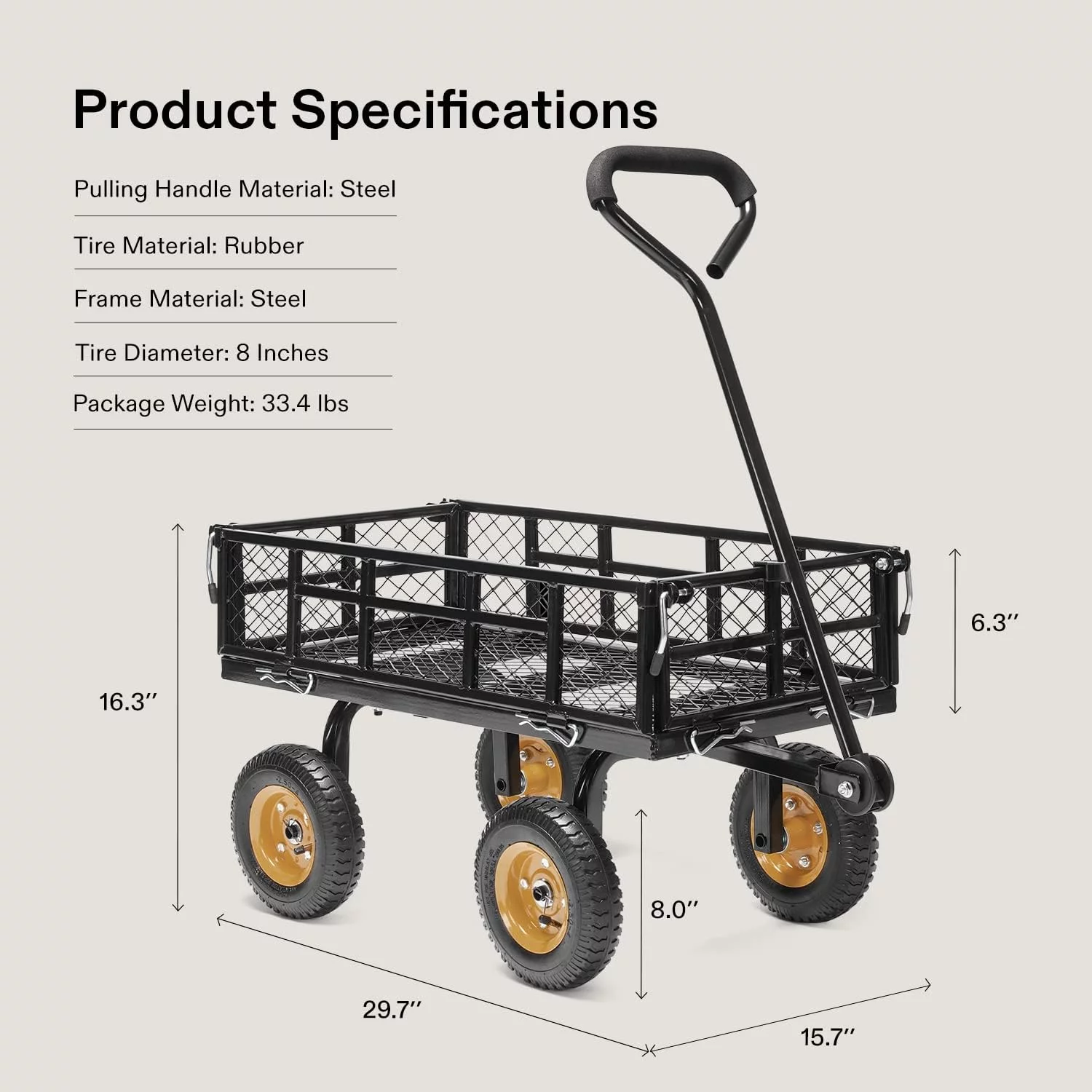 VIVOSUN Heavy-Duty Mesh Steel Garden Cart, 400 lbs Capacity, Steel Utility Garden Wagon with Removable Sides, 8