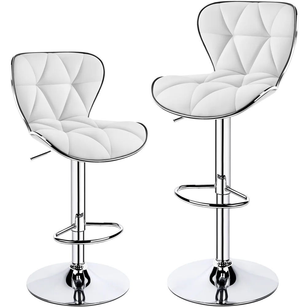 Easyfashion Height Adjustable PU Leather Swivel Bar Stool, Set of 2,White