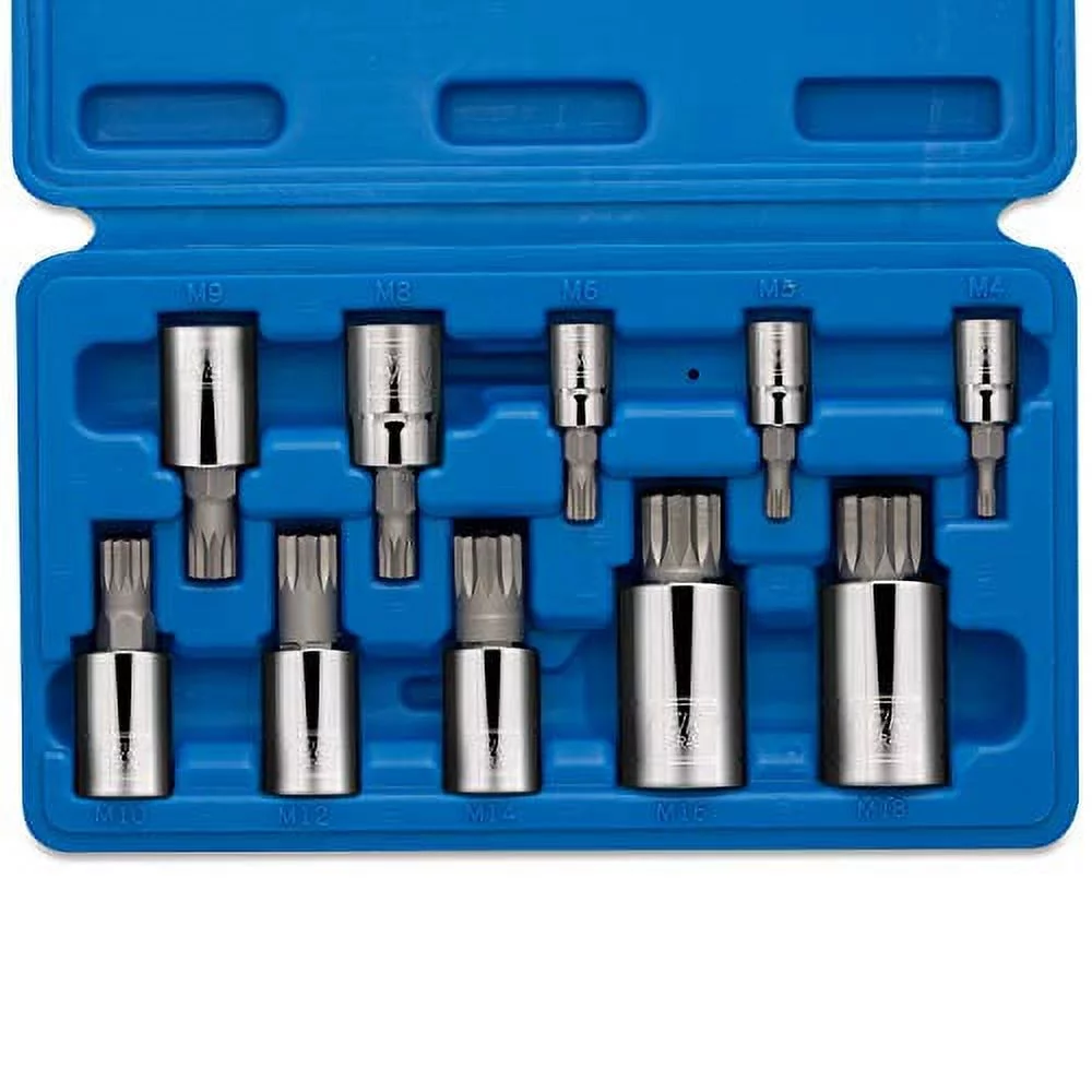 NEIKO 10056A 1/4-Inch, 3/8-Inch & 1/2-Inch Drive XZN Triple Square Spline Bit Socket Set , 10 Piece Set , Cr-V Sockets and S2 Steel Bits Standard 10 Piece