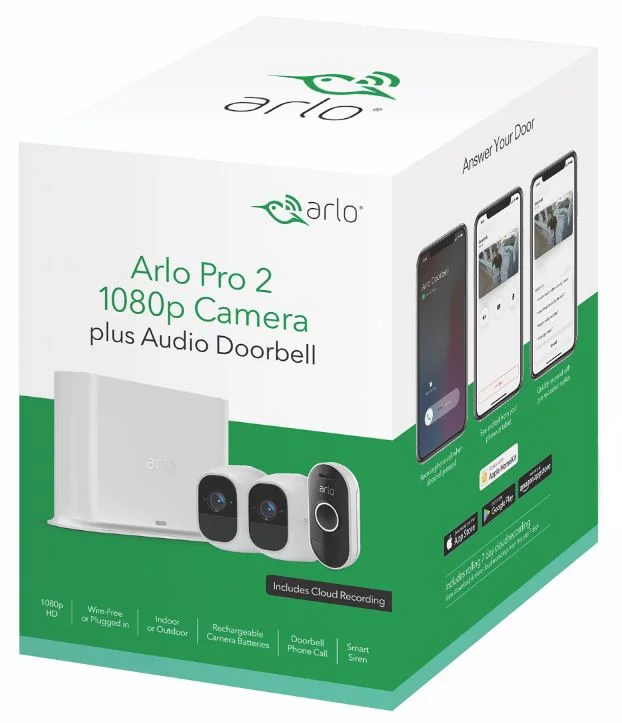 Arlo Pro 2 1080P HD Security Camera System with Audio Doorbell VMK4250P - 2 Wire-Free Rechargeable Cameras with Two-Way Audio, Indoor/Outdoor, Night Vision, Motion Detection (No Base Station Included)