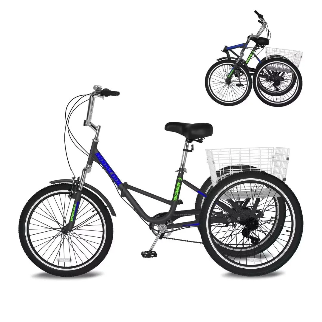 Docred Folding Tricycle for Adults, 26 Inch 7-Speed Trike, 3 Wheels Foldable Bicycle for Adults