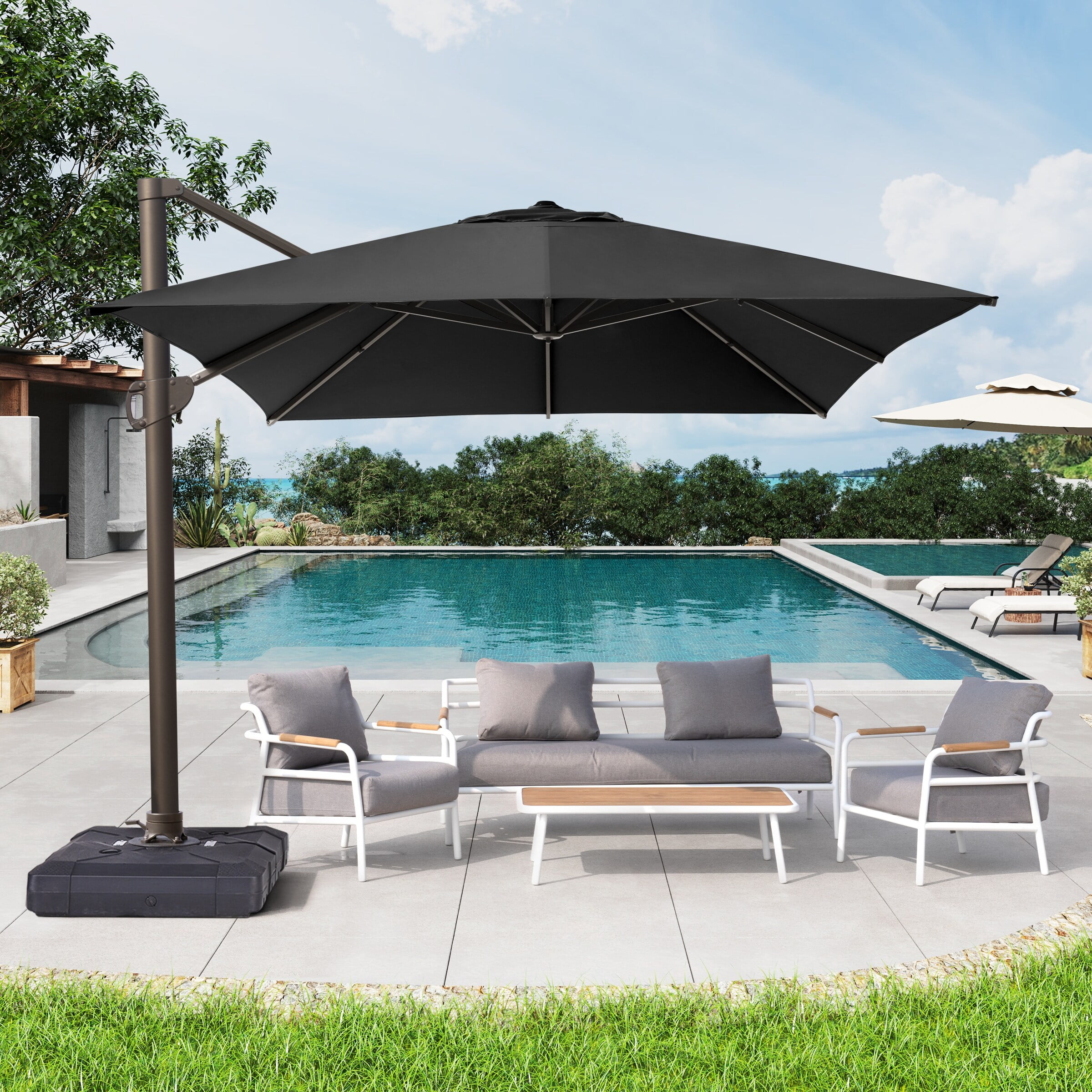 Crestlive Products Luxury Outdoor Shade Canopy Patio Cantilever Offset Umbrella with 360-degree Rotation Black