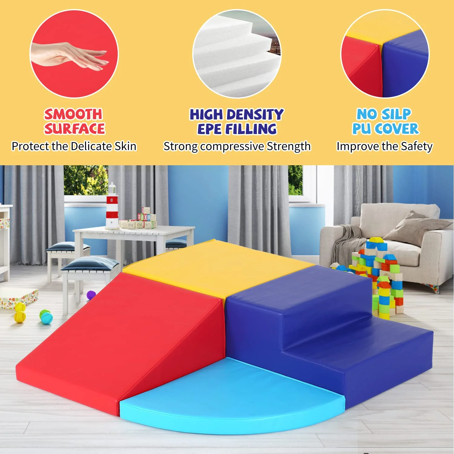 Dkelincs Kids Corner Climber 4-Piece Set Climbing Toys for Toddlers 1-3, Soft Babies Climb Foam Play Set Indoor Baby Crawling Foam Blocks Children Foam Toys for Kids Crawling and Sliding