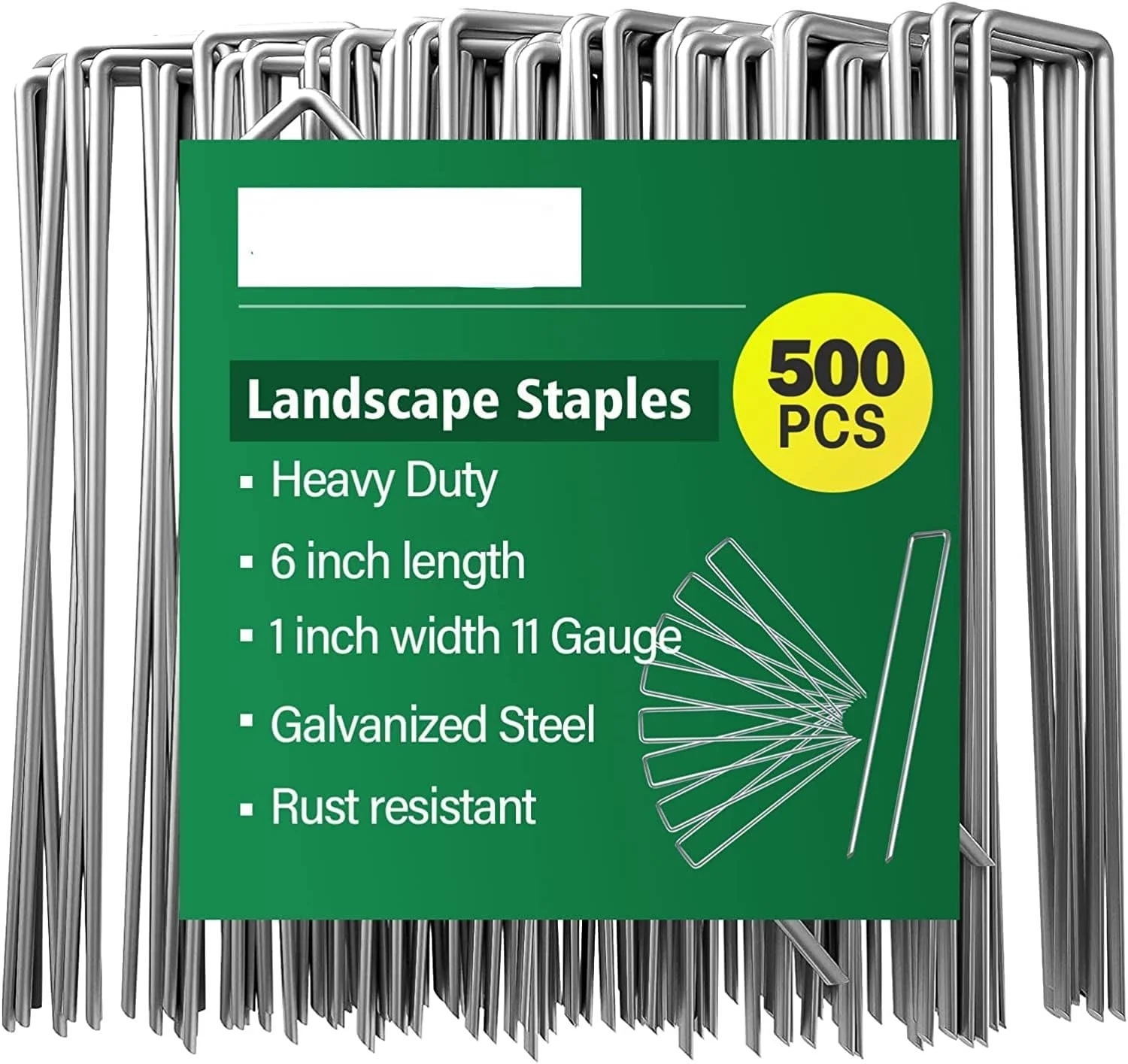 GARDEN & HOME 6 Inch Garden Stakes Galvanized Landscape Staples 11 Gauge 500 Pack Sod Pins Fence Stakes for Anchoring Weed Barrier Fabric Ground Cover Landscaping Tubing Garden Staples