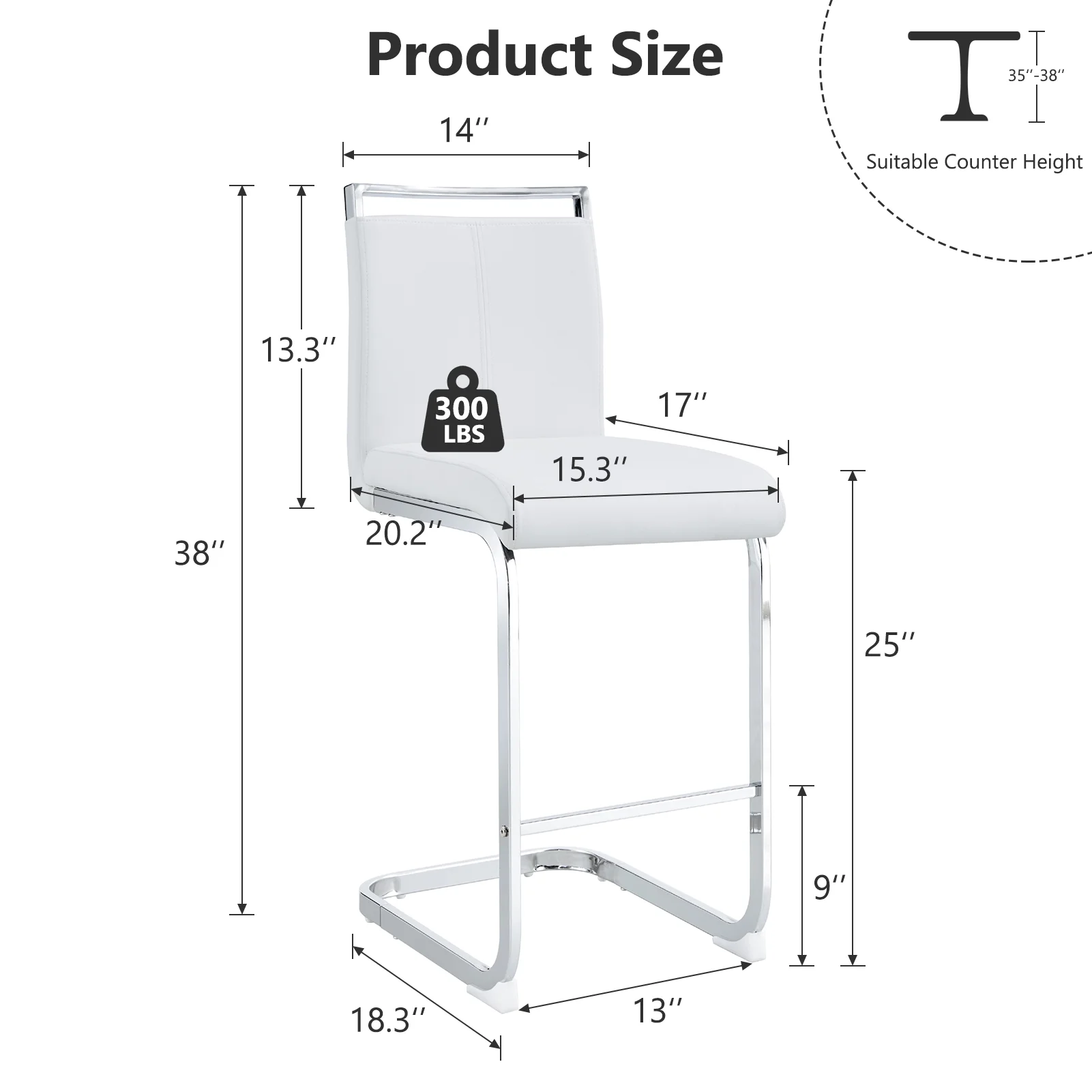 Lecut Bar Stools Set of 4,Counter Height Bar Stools with Back and Footrest,Modern Leather Counter Stools,Armless Dining Chairs for kitchen island,Pub,Bar,White