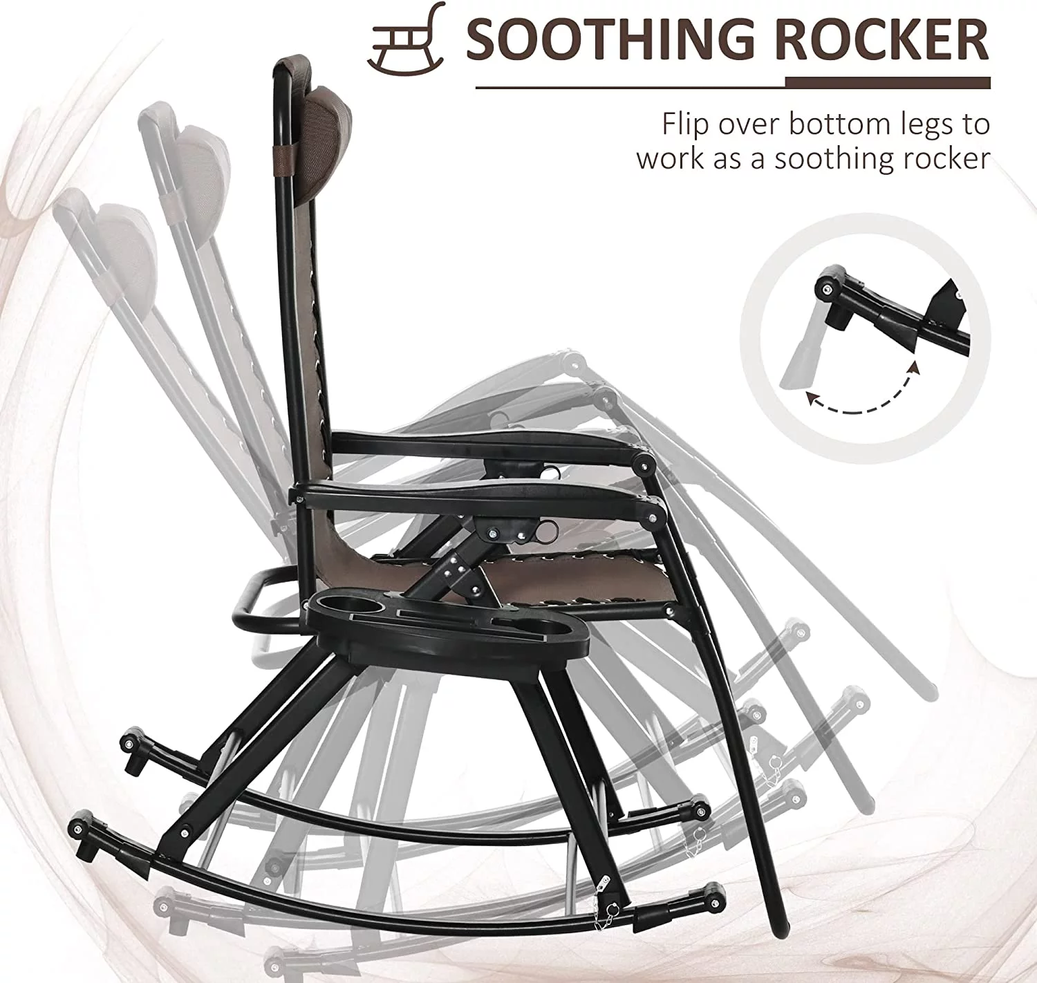 Outsunny Outdoor Rocking Chairs, Foldable Reclining Zero Gravity Lounge Rocker with Pillow, Cup & Phone Holder, Combo Design with Folding Legs, Brown