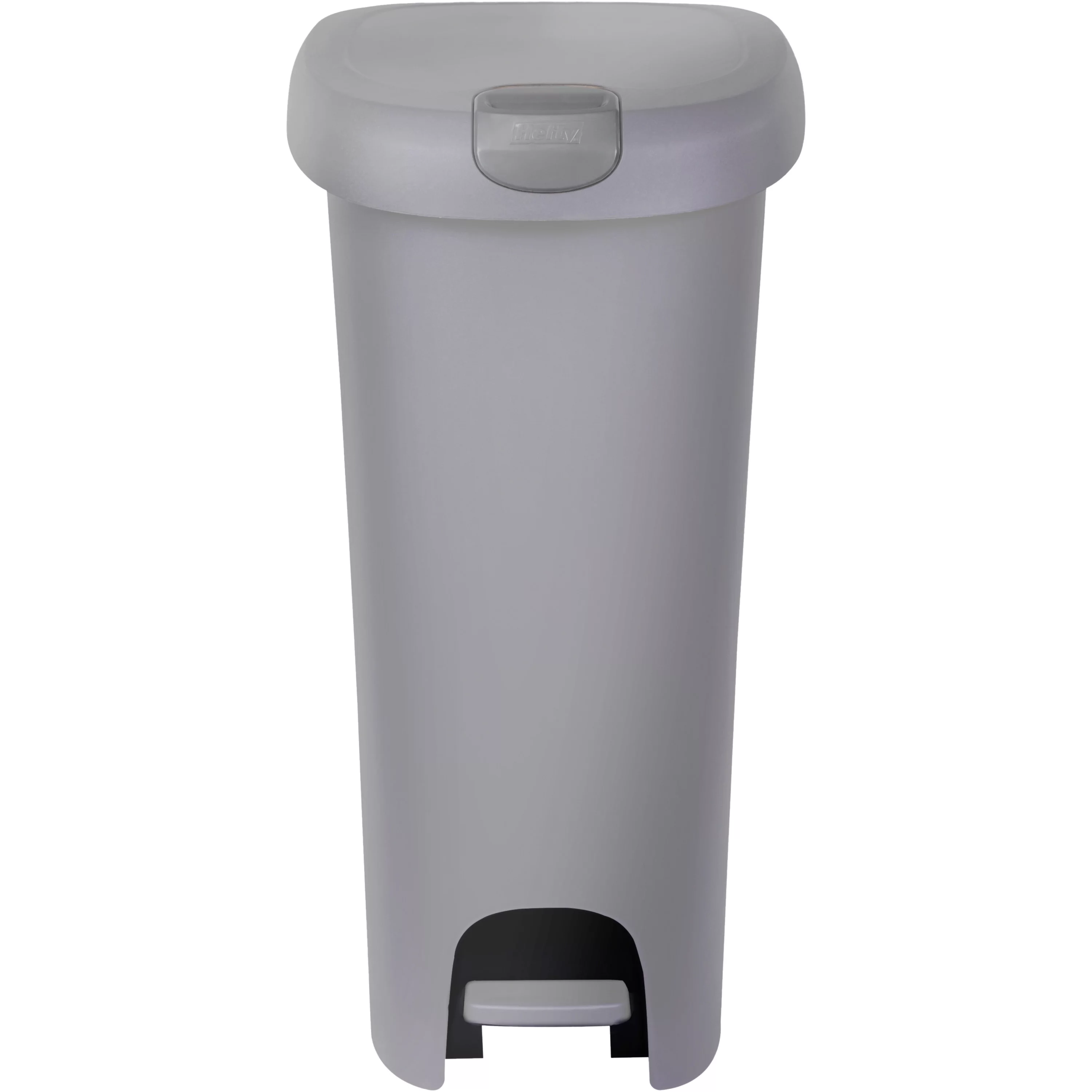 Hefty 12 Gallon Trash Can, Plastic Slim Lockable Step On Kitchen Trash Can, Gray