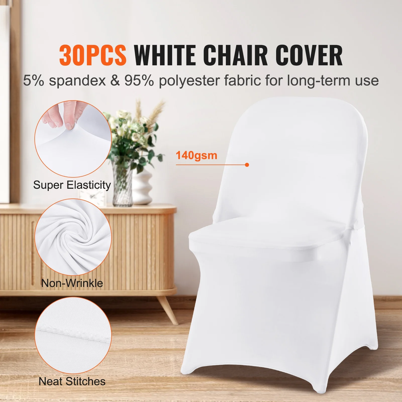 SKYSHALO 30 PCS Stretchy Spandex Polyester Chair Cover Dinning Event Slipcover For Wedding Party Banquet Catering Decoration
