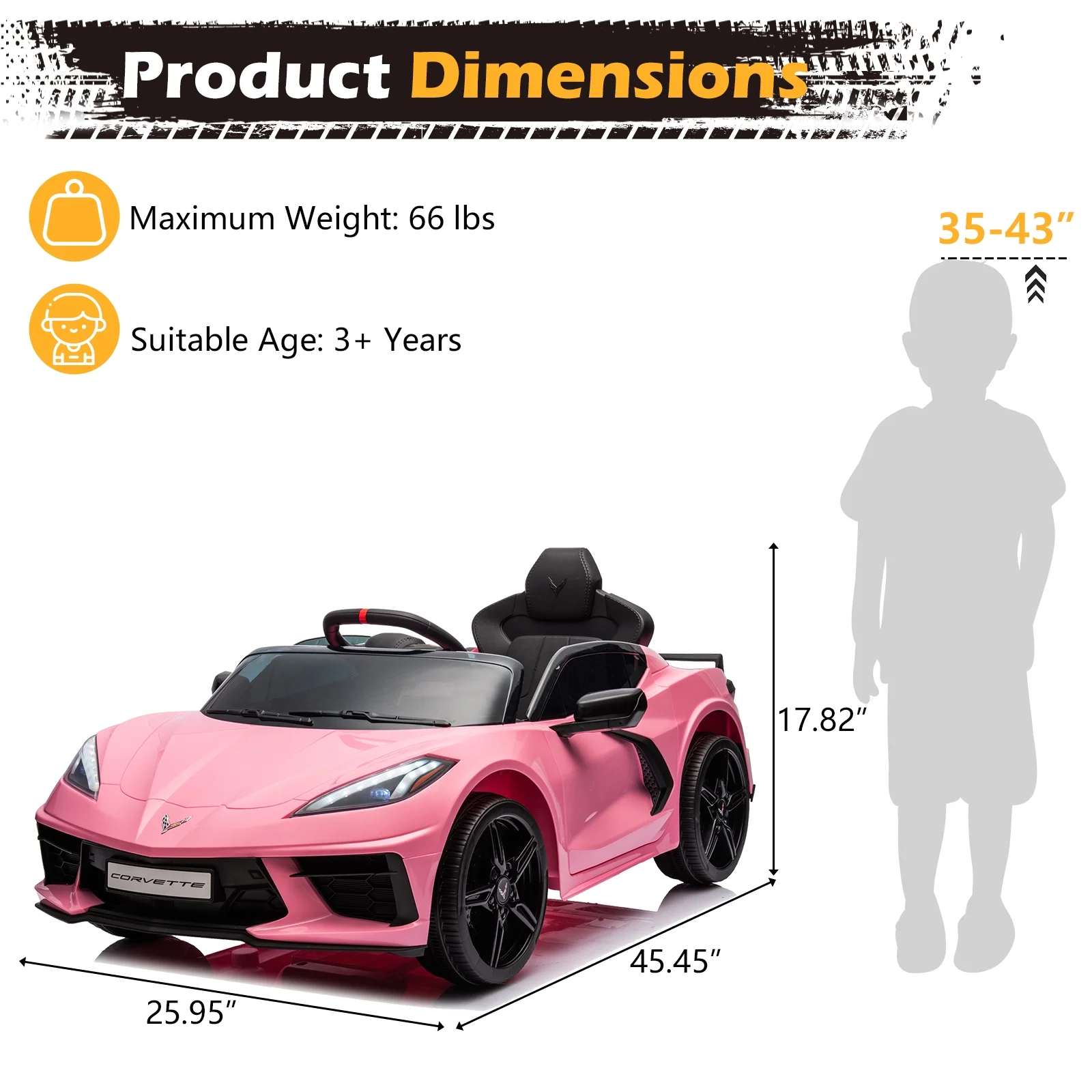 UBesGoo 12V Electric Ride on Car for Kids, Licensed Chevrolet Corvette C8 Kids Powered Ride On Toy Car,  w/ Remote Control, Pink