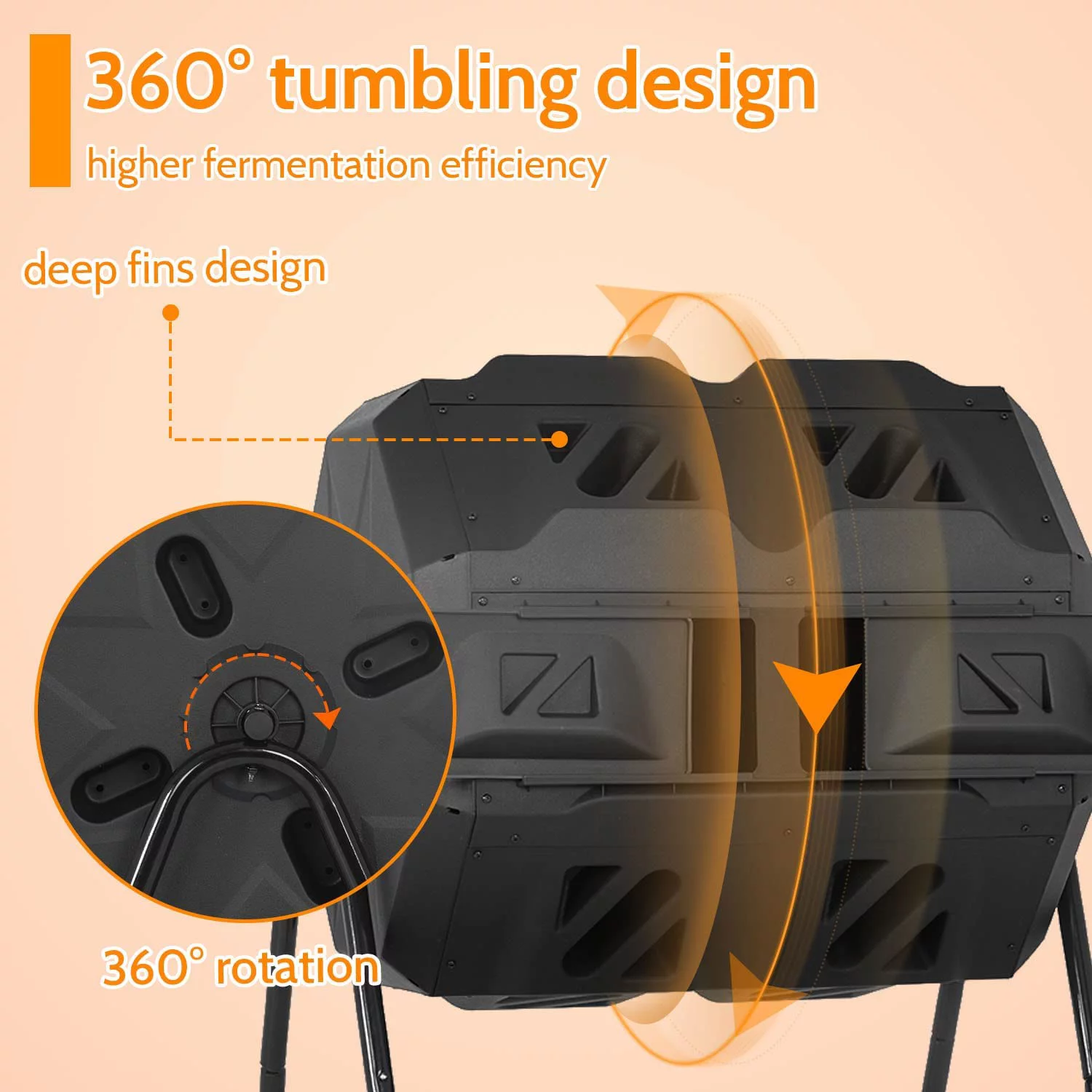 NiamVelo 43 Gallon Durable Tumbling Compost Bin Outdoor Compost Tumbler Bucket with Dual Rotating Chamber, Black Door