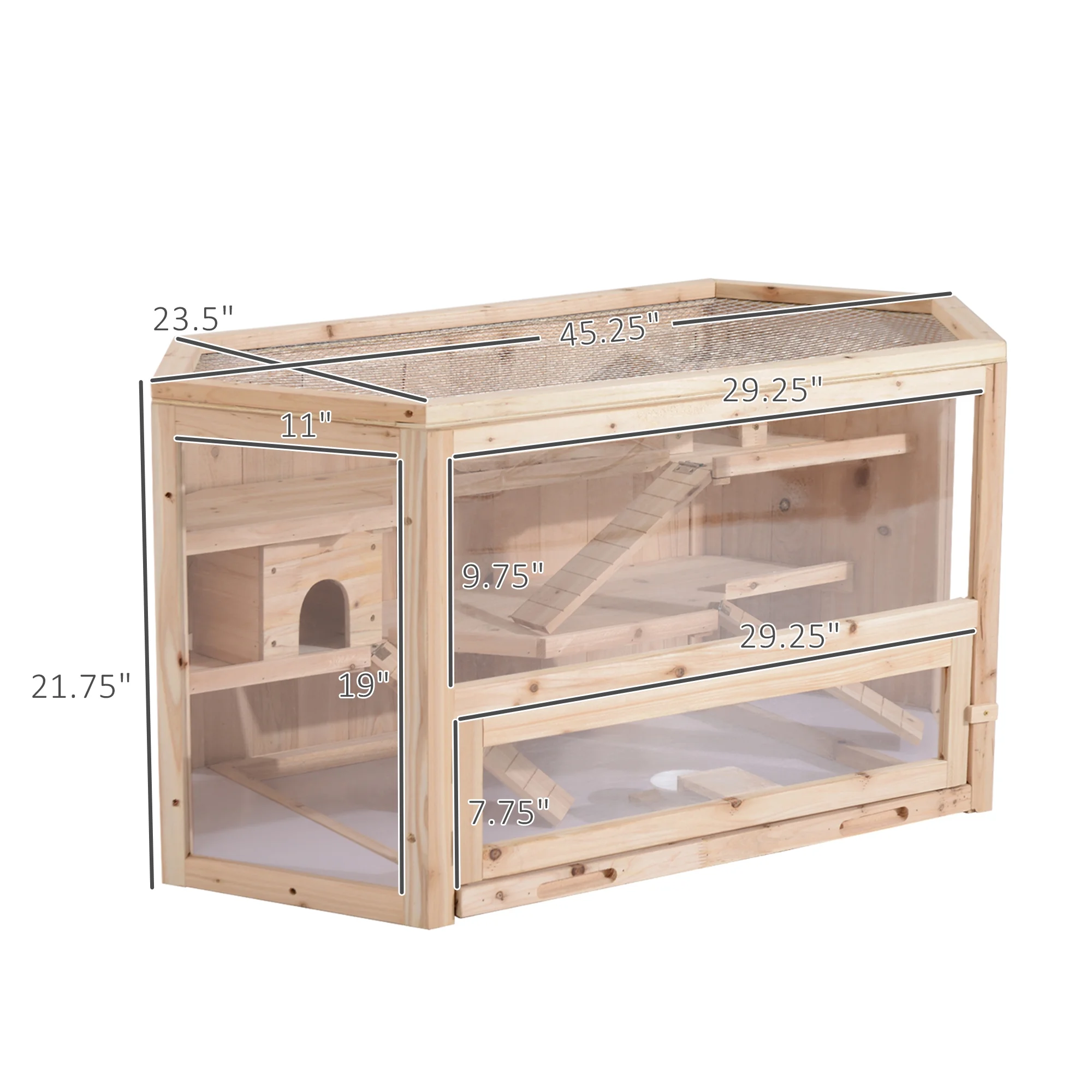 Pawhut Compatible Wooden 3-Tier Hamster Cage Hutch Box with Seesaw, Natural