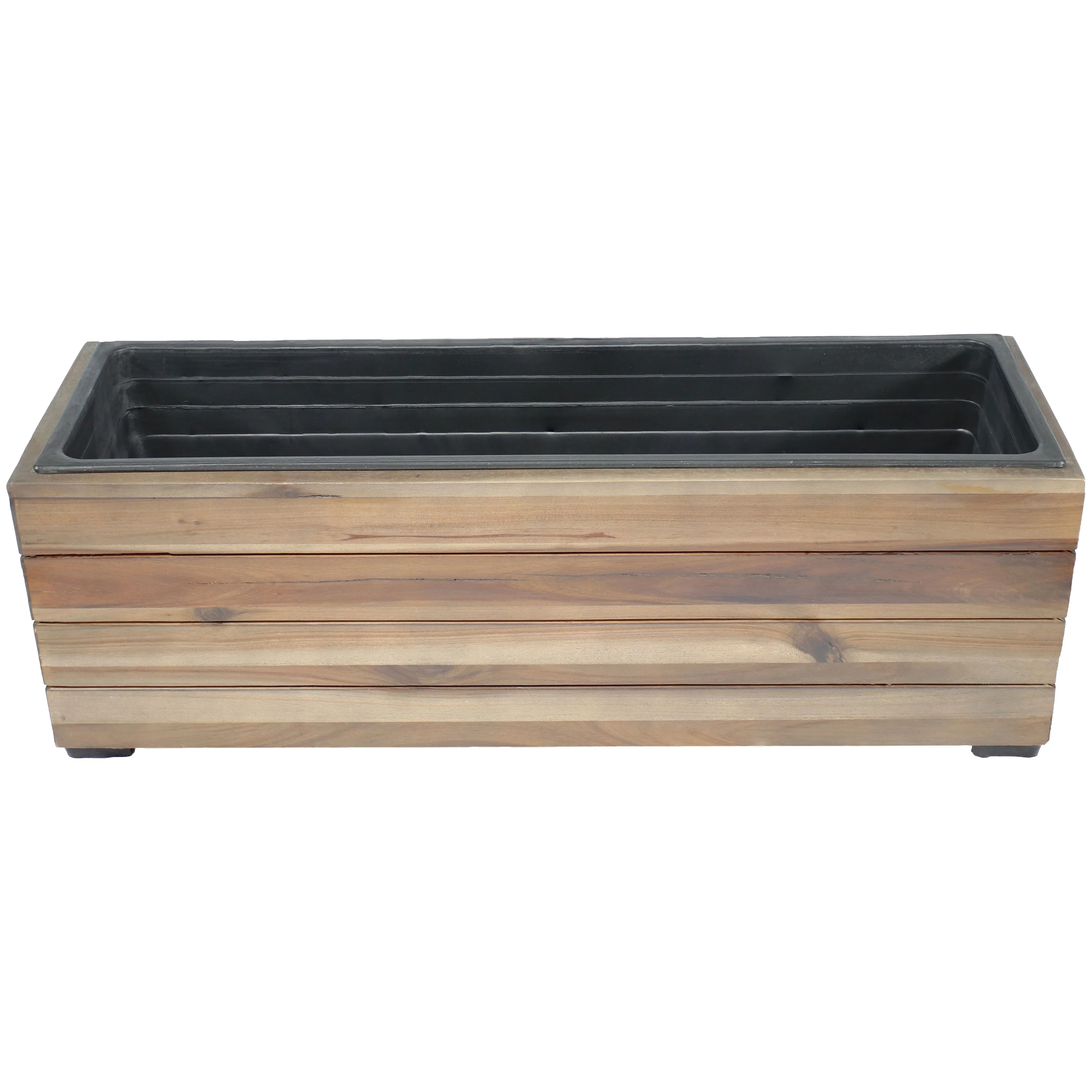 Sunnydaze Rectangular Wood Planter Box with Plastic Liner - Anthracite Stain
