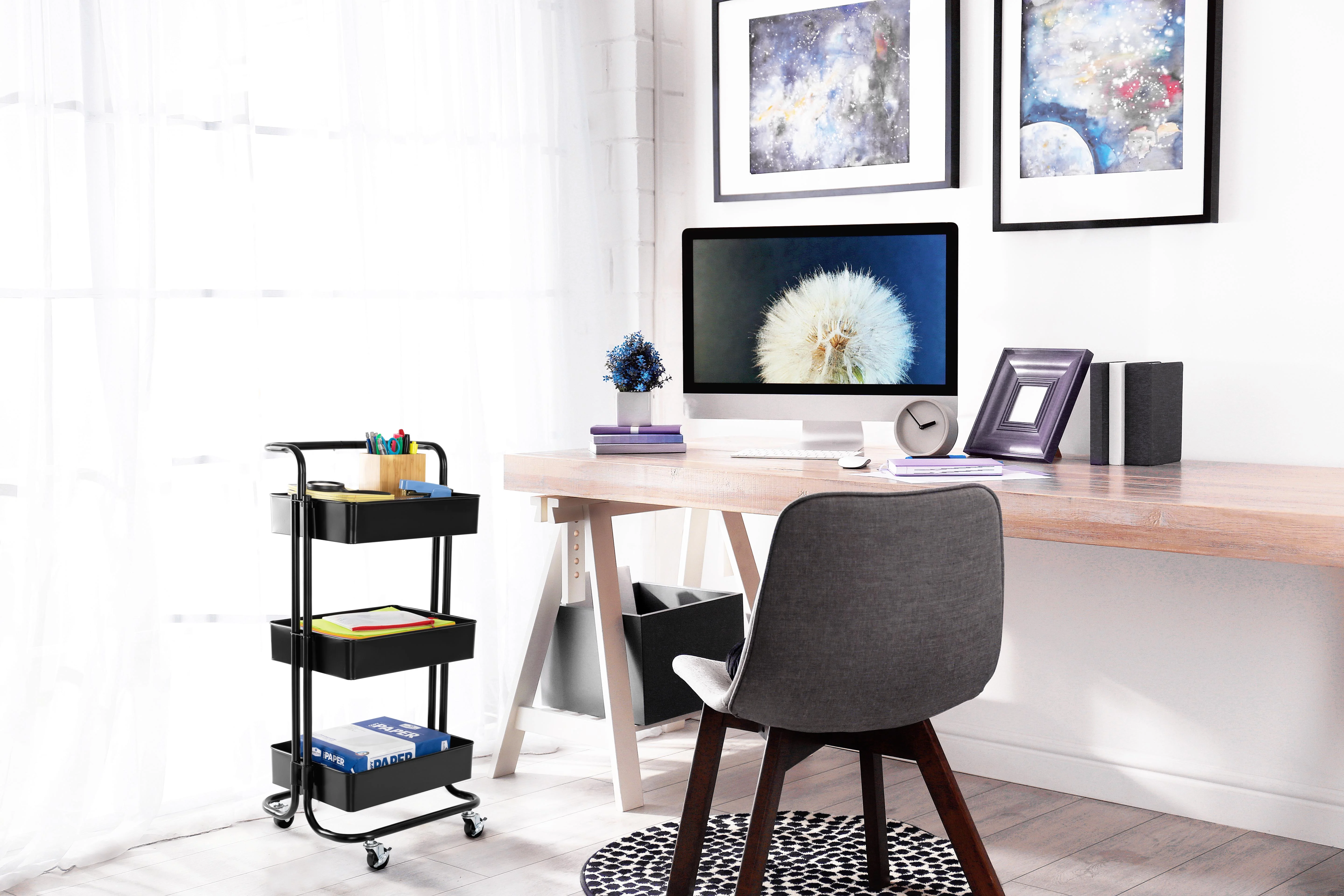 Seville Classics 3-Tier Steel Cart with Handle, Black