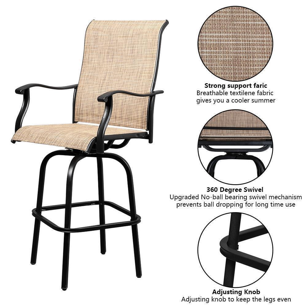 Swivel Patio Chairs Set of 2 Height Bar Stools Outdoor Bistro Armrest Chairs Set