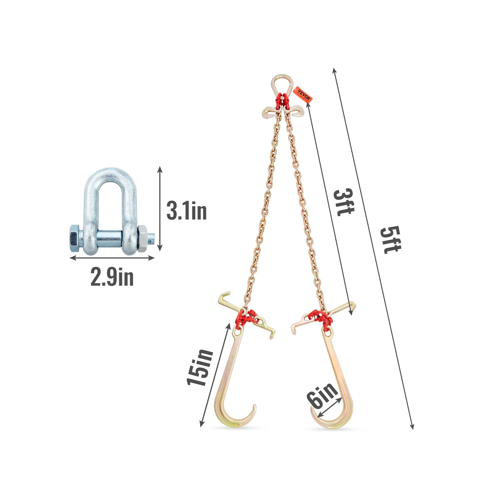 SKYSHALO V Chain Reins G80 Drag Chain with RTJ Hook 9620 lb Load 5/16