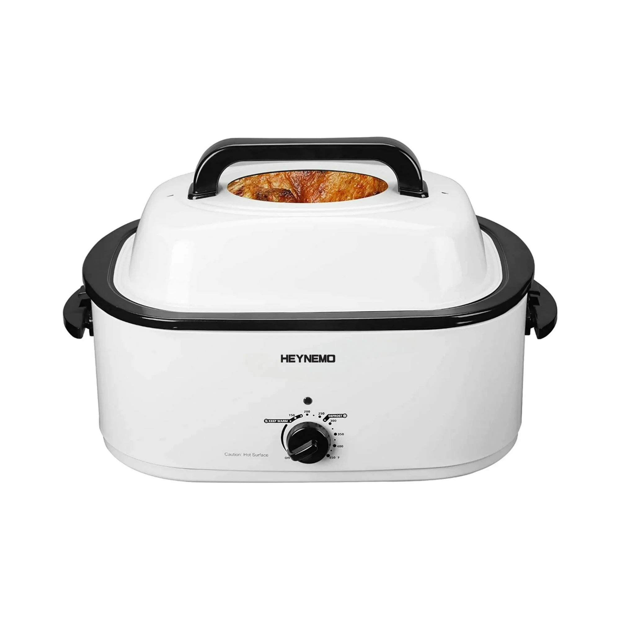 24 Quart Electric Roaster Oven Stainless Steel Roaster Pan With Self-Basting Lid Removable Insert Pot, White