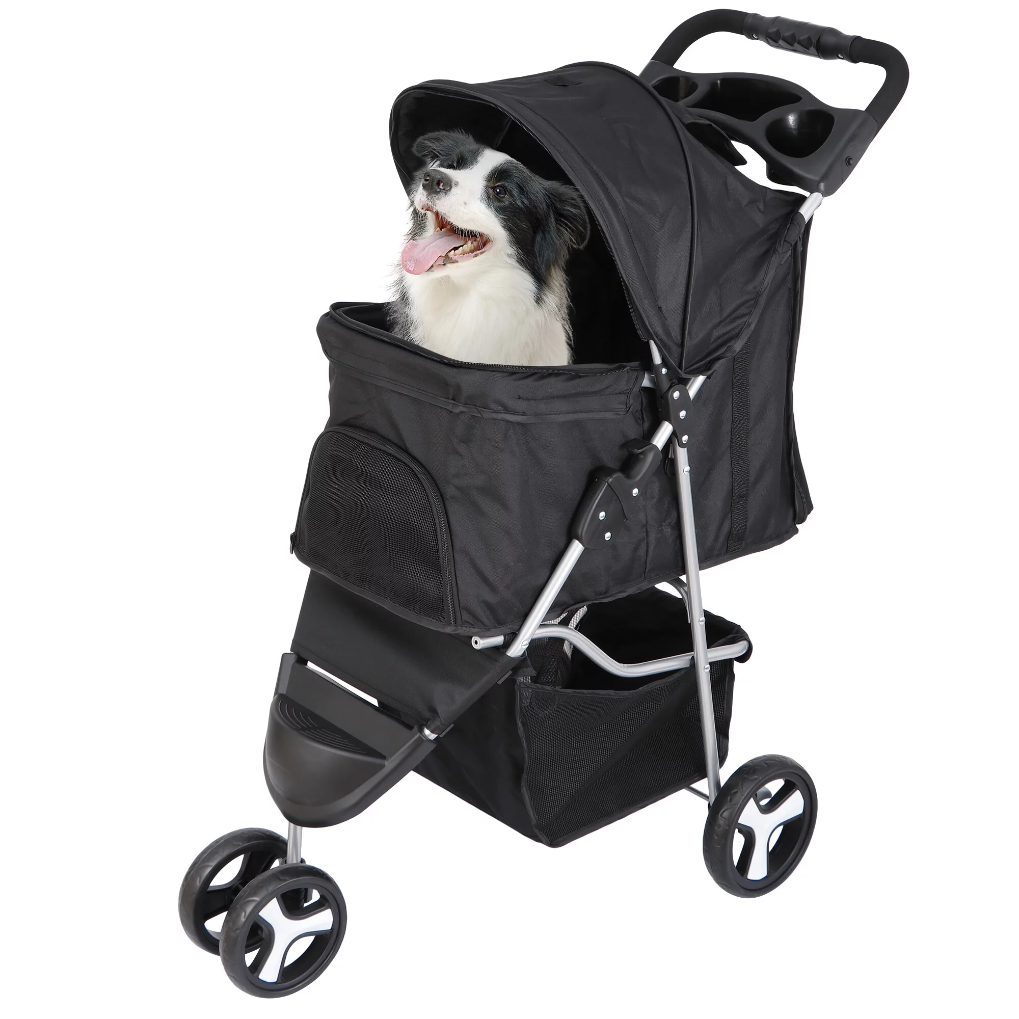 HomGarden 3 Wheel Foldable Pet Stroller for Small Medium Dog W/Storage Basket,
