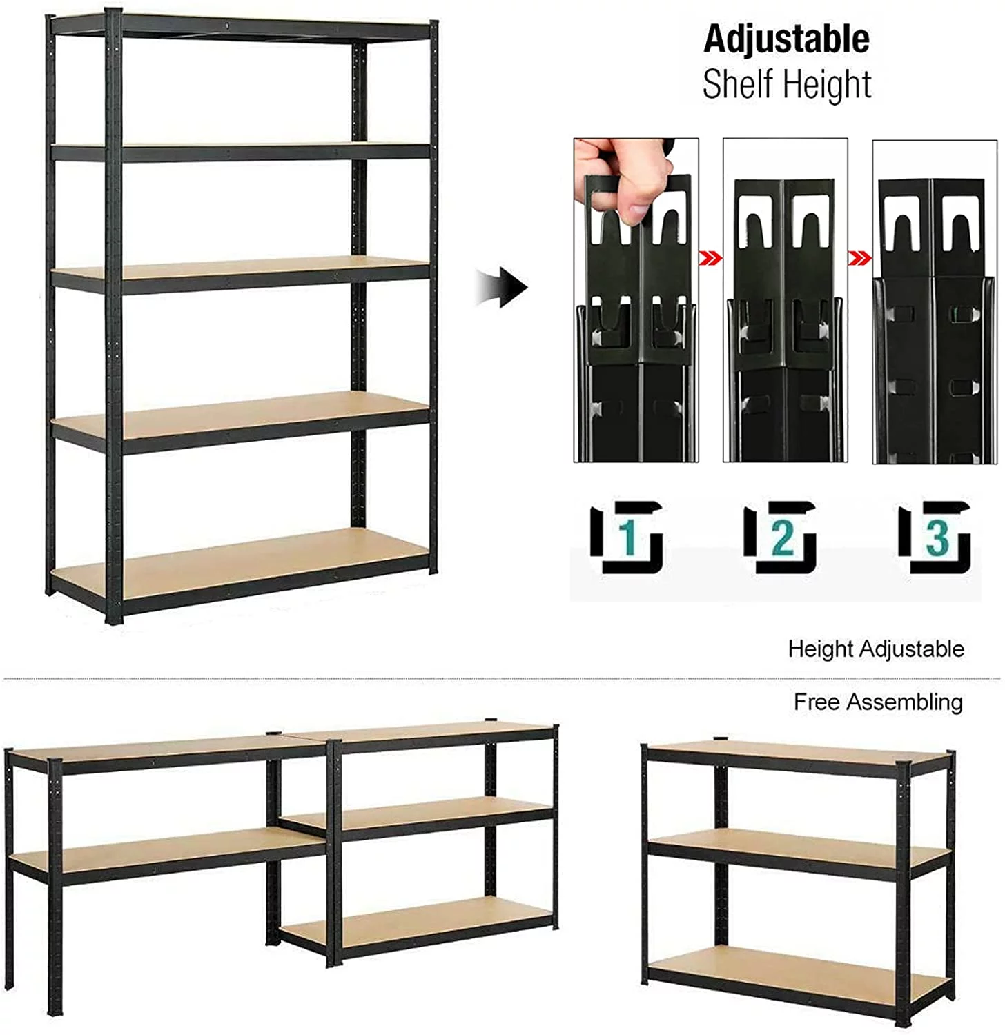 Bowoshen Black 5 Tier Shelving Rack,28