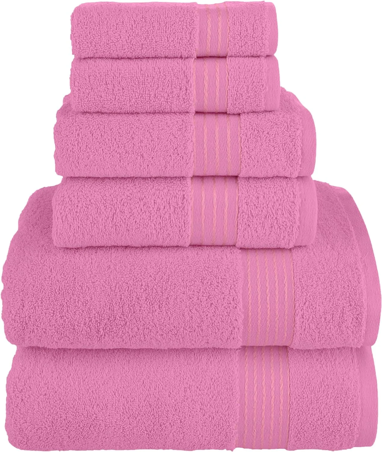 100% Turkish Carde Cotton 6 Piece Towel Set, 620 GSM Towels for Bathroom, Super Soft 2 Bath Towels 2 Hand Towels 2 Washcloths, Light Pink