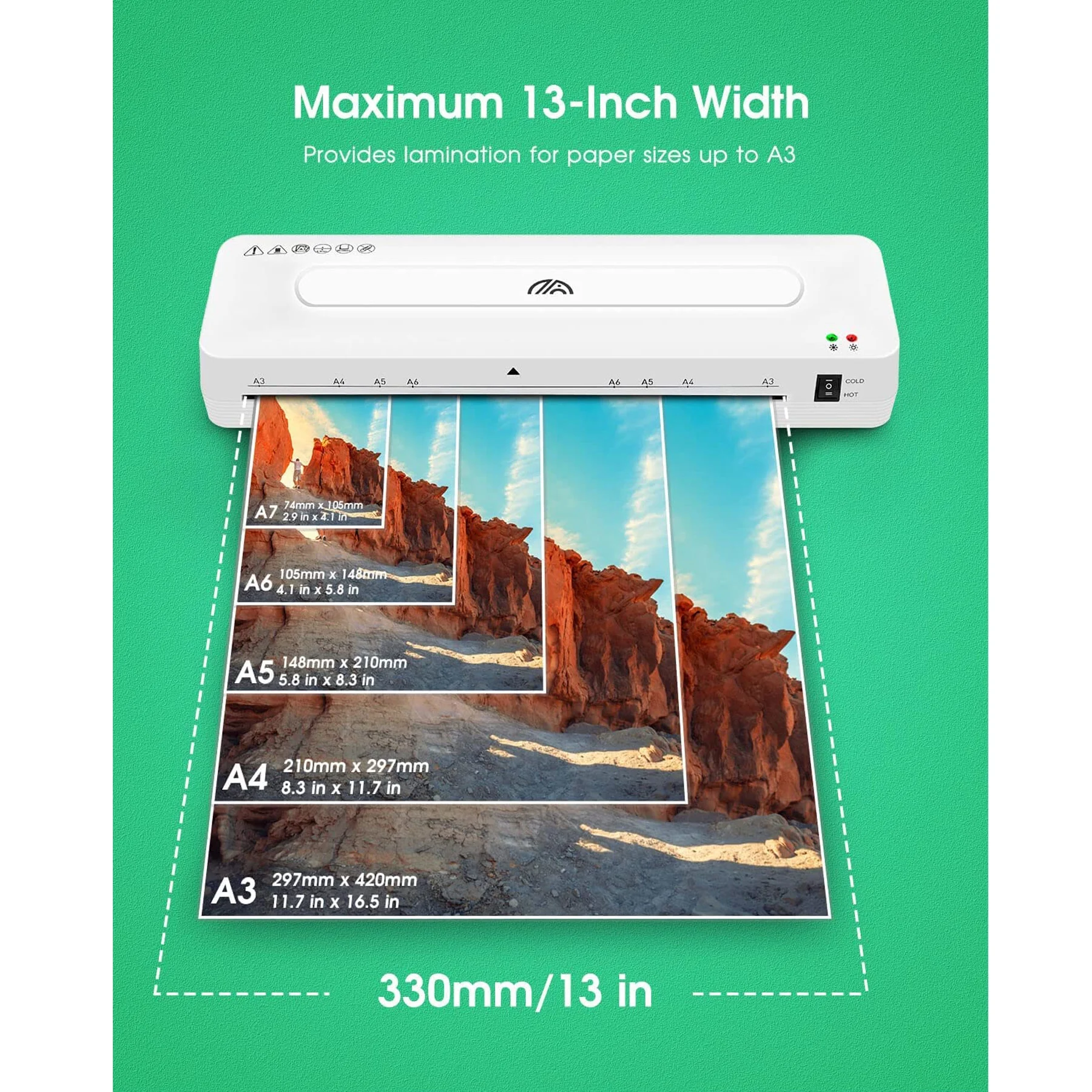 A3 Laminator with Paper Trimmer, 13 Inch Hot and Cold Laminator Machine , Corner Rounder, Laminator with Laminating Sheets A3/A4/A5/A6, for Home, Office, School Use