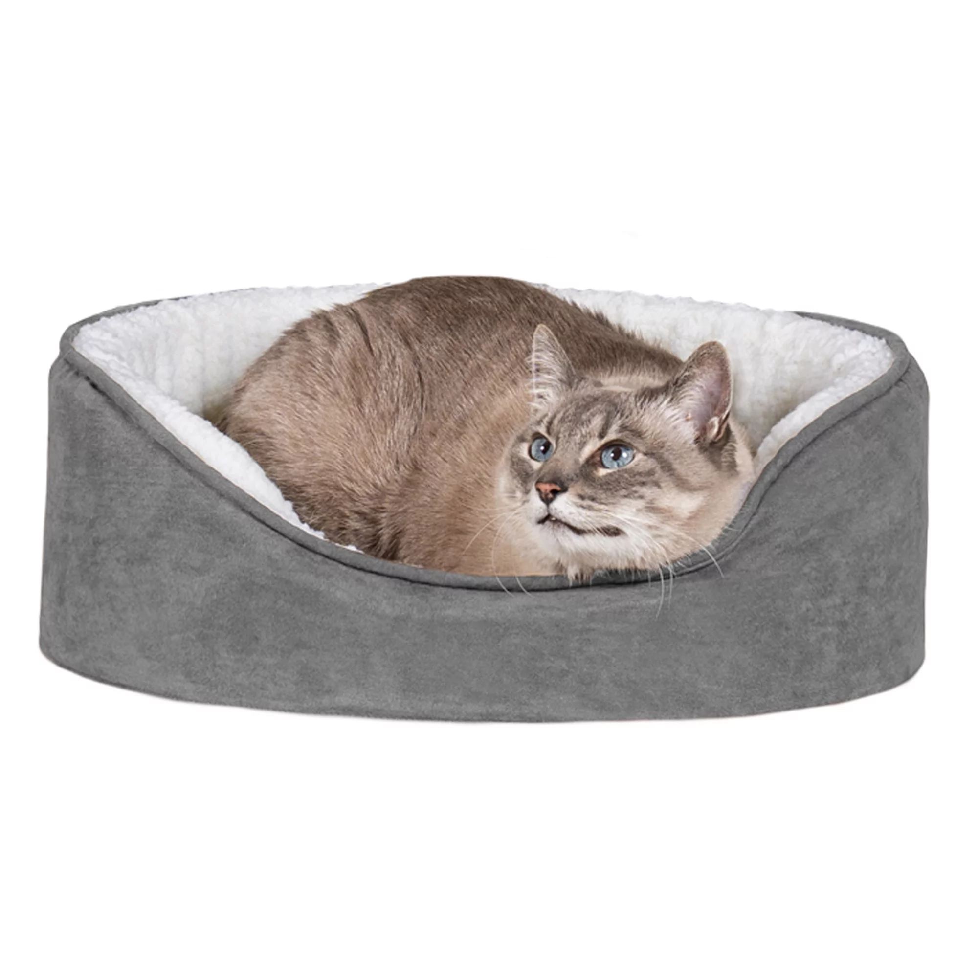FurHaven Pet Products Faux Sheepskin & Suede Oval Pet Bed for Dogs & Cats - Gray, Small
