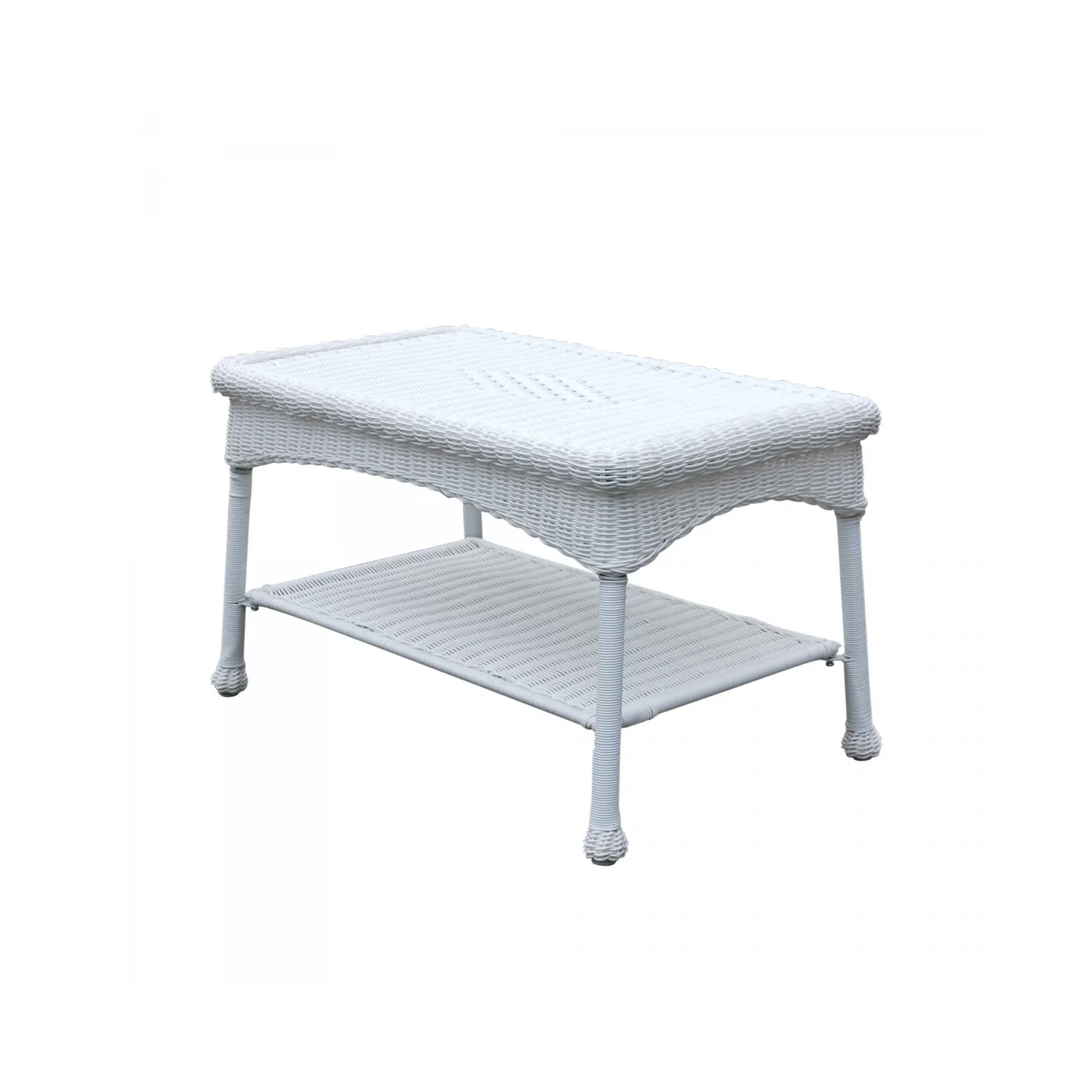 Jeco White Wicker Patio Love Seat and Coffee Table Set without Cushion