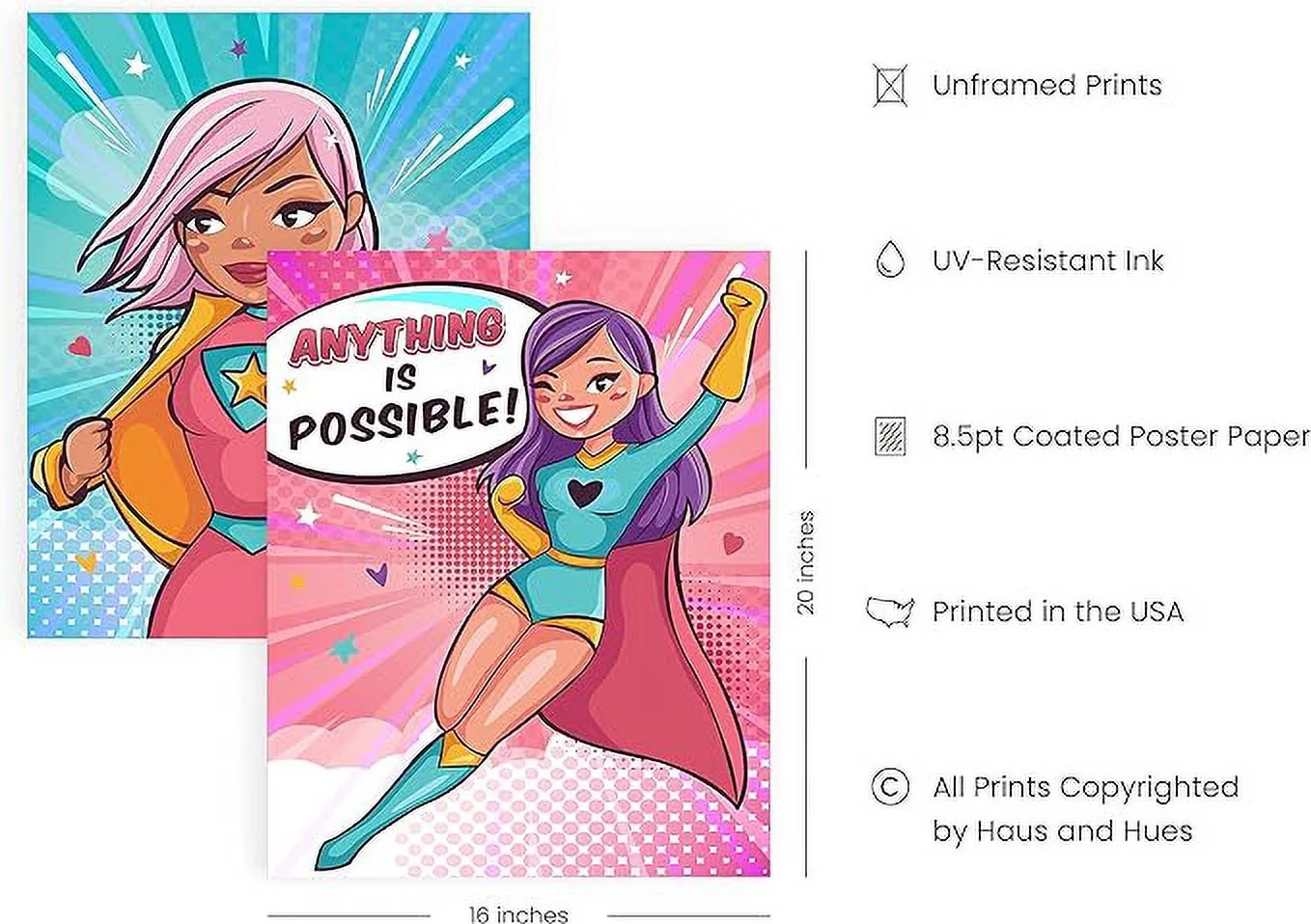 HAUS AND HUES Posters for Teen Girls Room - Supergirl Inspirational Wall Art Prints Cute Girl Wall Decor, Positive Affirmation Bedroom Superhero Motivational Wall Art for Kids (Unframed 16x20)