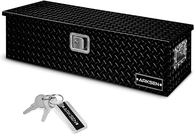 ARKSEN 39 inch Heavy Duty Aluminum Diamond Plate Tool Box, Truck Bed RV Trailer Toolbox Storage with Side Handle and Lock Keys