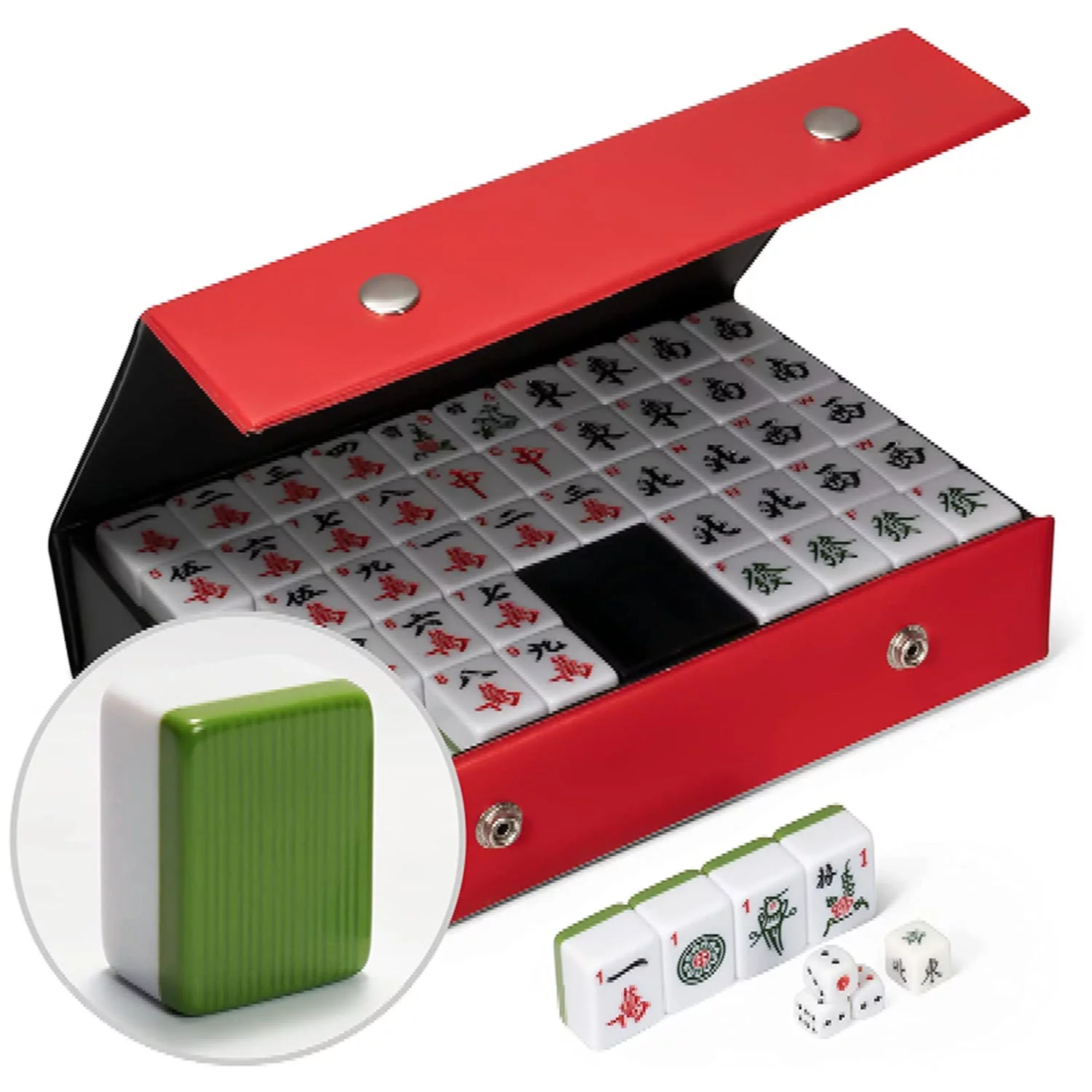 bimiti Playing MahJong Classic Strategy Game for Kids, Families, Melamine Chinese Mahjong Set Gift with Word