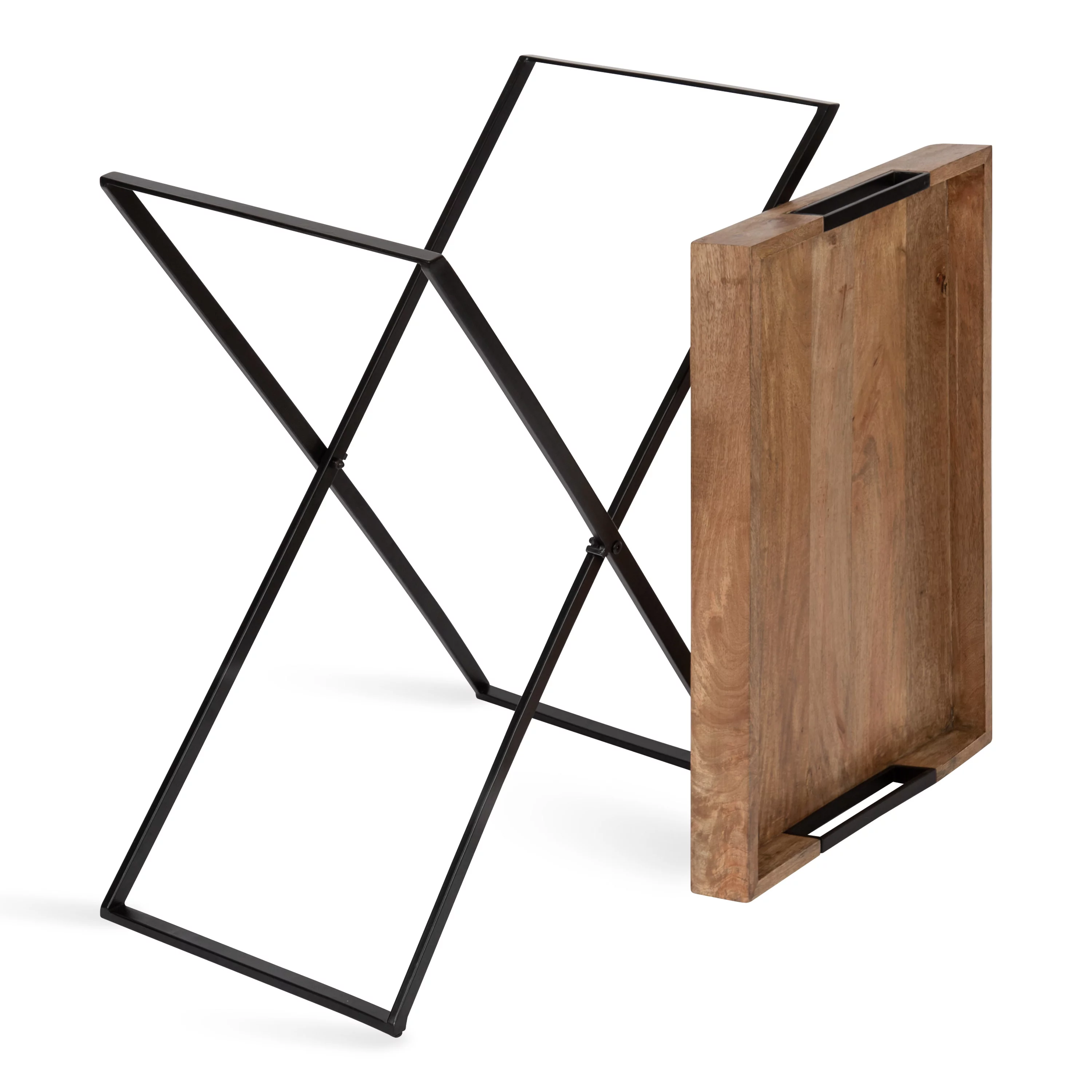 Kate and Laurel Heller Wood and Metal Tray Table, Natural/Black 24x16x30