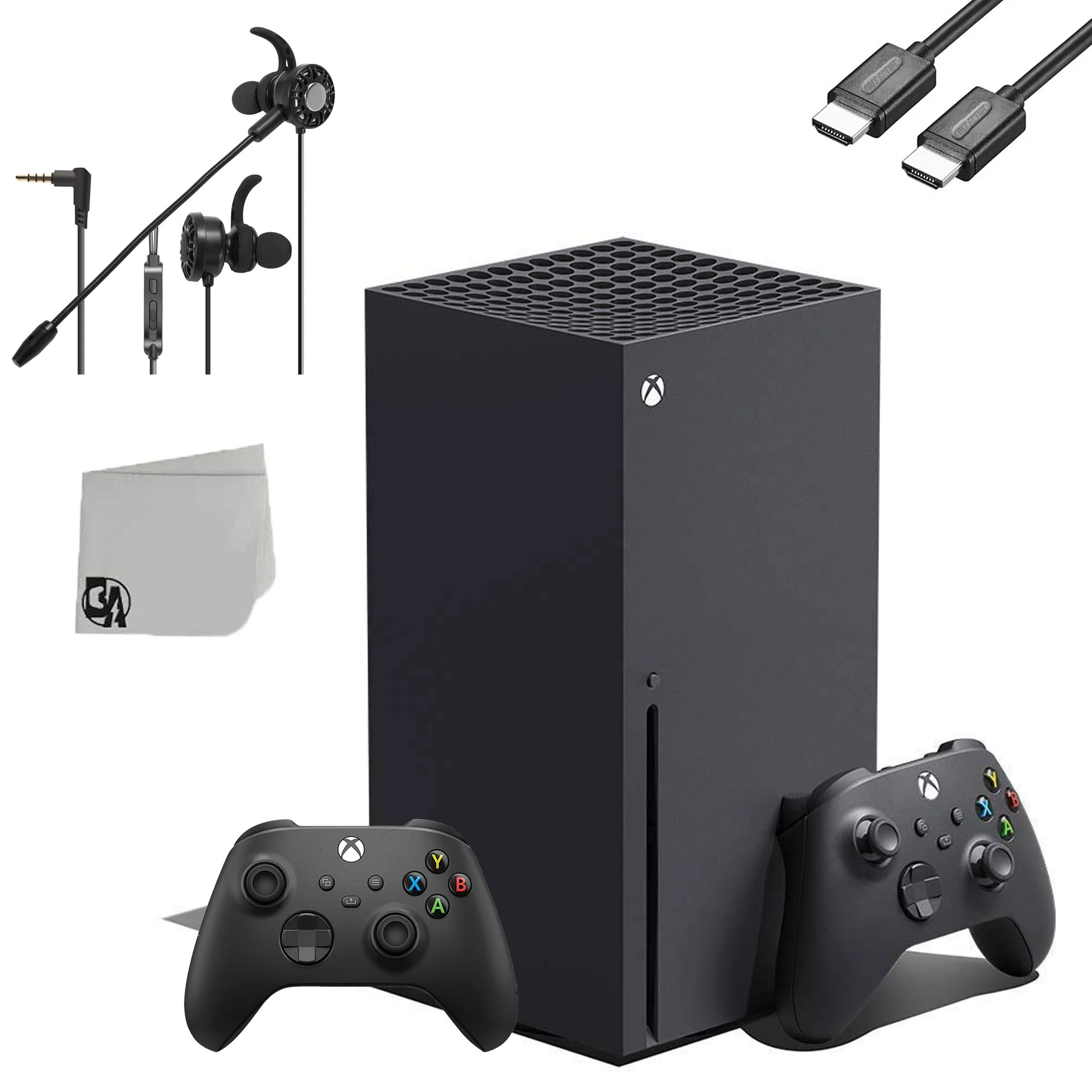 Pre-Owned Microsoft Xbox Series X 16GB RAM Black Gaming Console With 2 Controller + T5 Earbuds With Microphone BOLT AXTION Bundle