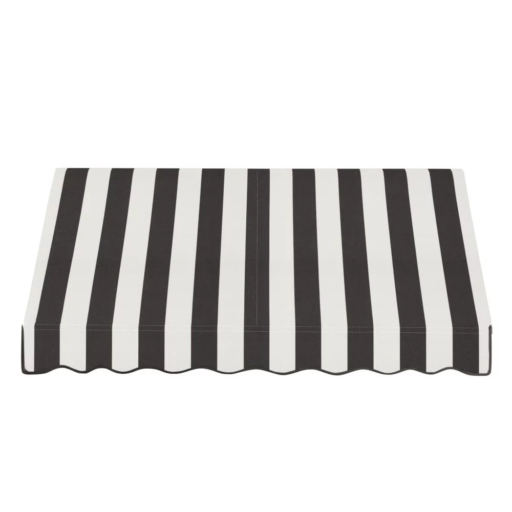 Awntech 6.375 ft Dallas Retro Fixed Awning Acrylic Fabric, Black/White Stripe