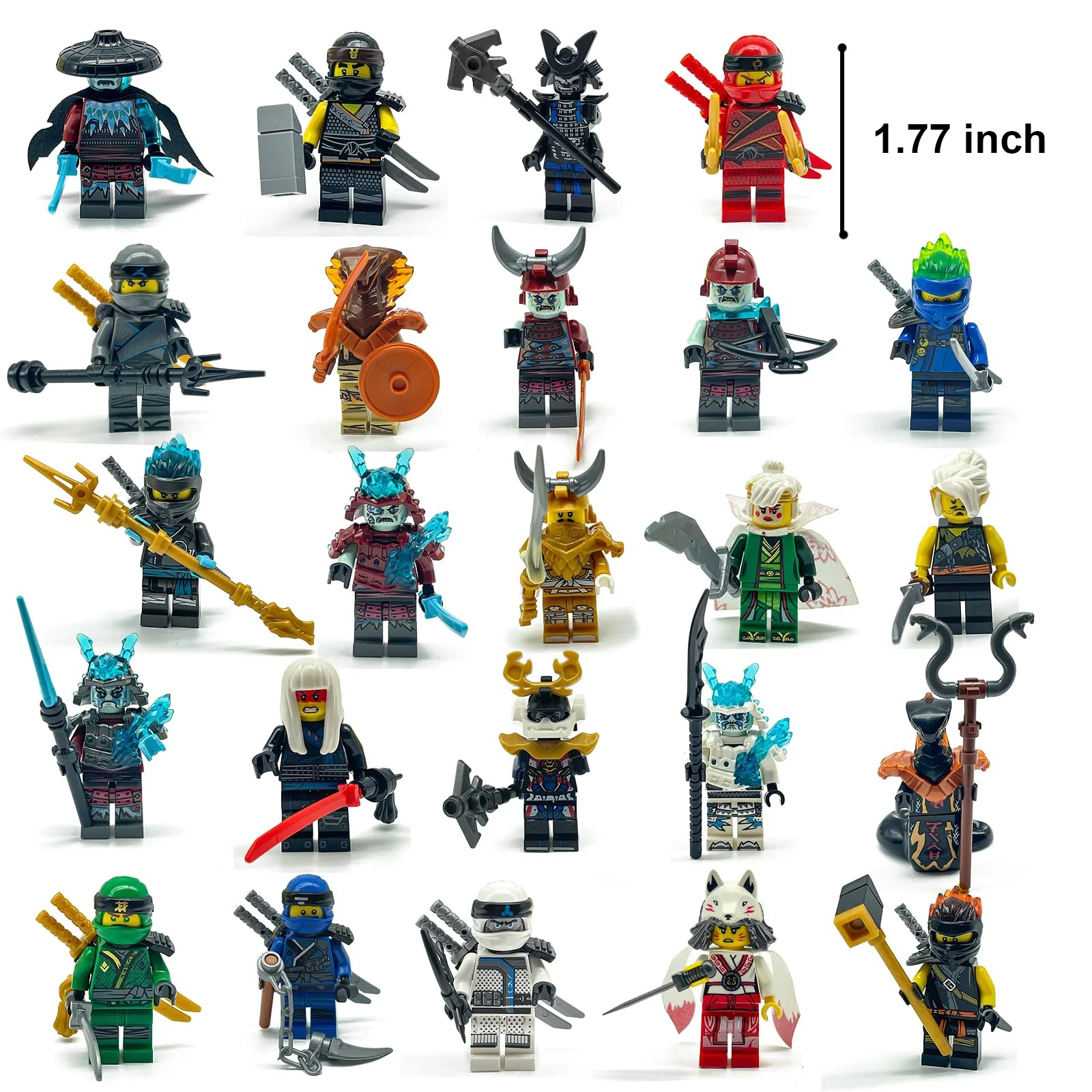 24 Pcs Ninjago Minifigures Building Blocks Toys Set, Anime Ninja Action Figures Building Kits Christmans Birthday Gift for Kids and Fans