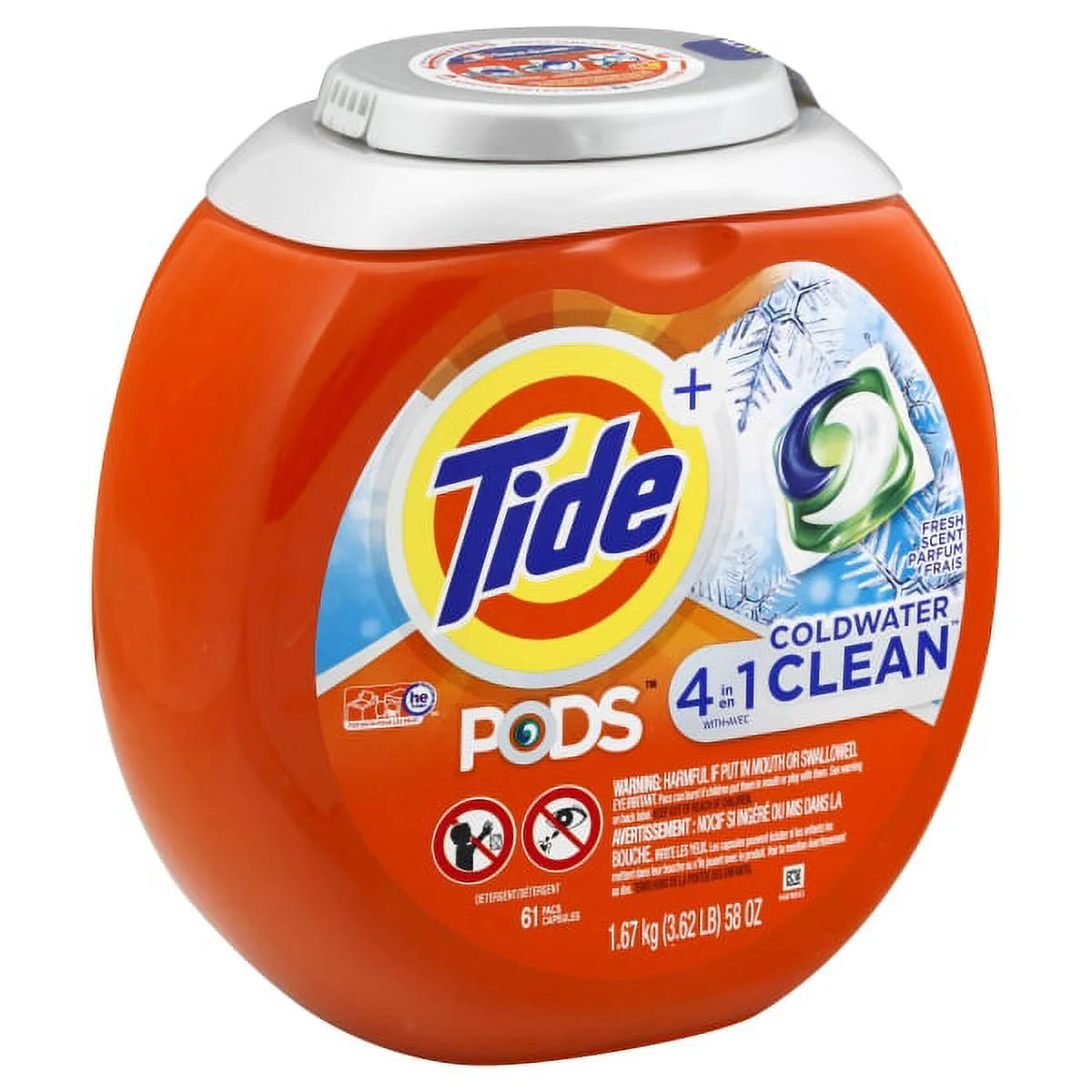 Tide Pods Coldwater Clean Liquid Laundry Detergent Pacs, Fresh Scent, 61 Count
