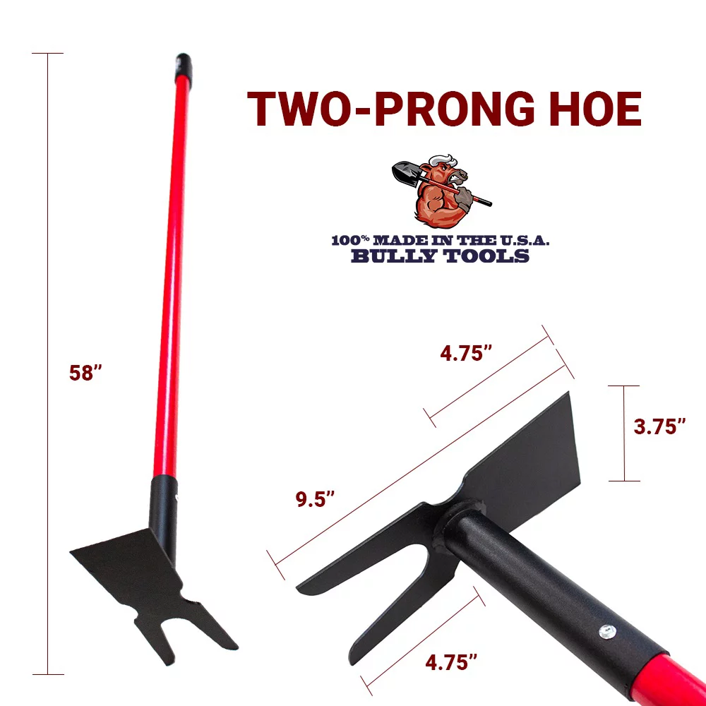 Bully Tools Weeding Hoe,Two Prong,Long Fiberglass H 92357