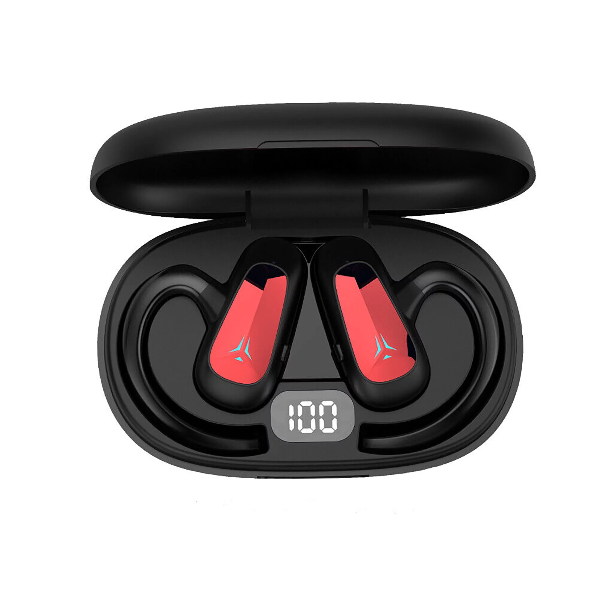 JahyElec Trucker Bluetooth 5.2 Headset TWS-T8 Air Conduction Wireless Driving Earbuds Noise Cancelling Earpiece(Red)