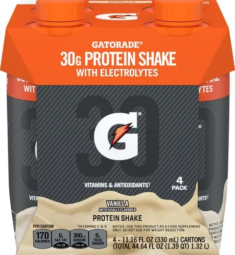 Gatorade Super Shake, Vanilla, 30g Protein, 11.16 Fl oz Carton, Pack of 4