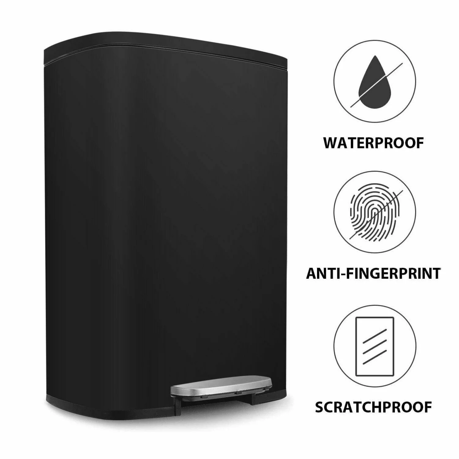 HOMFY 50 Liter / 13.2 gal Step Can, Stainless Steel Garbage Bin with Lid & Foot Pedal