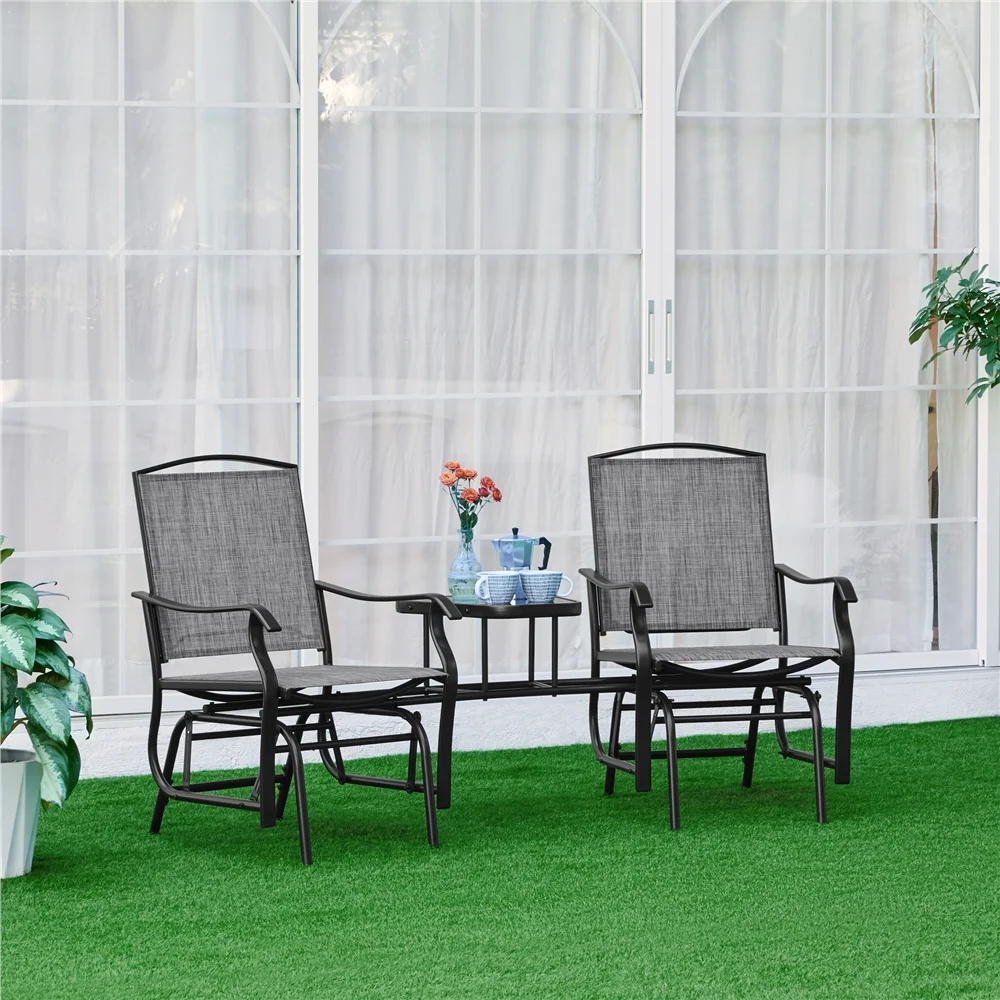 Yaheetech 2-Person Patio Glider with Table, Gray