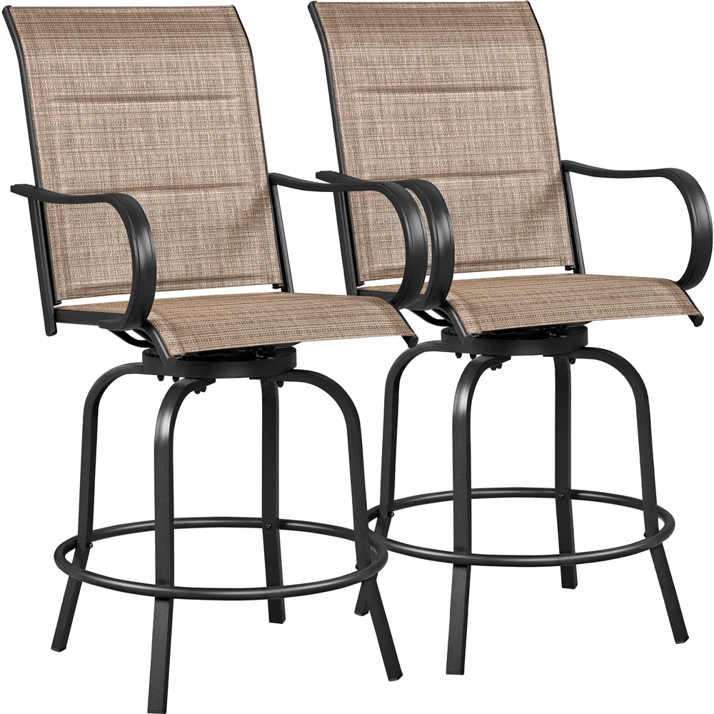 Alden Design Set of 2 Texteline Patio Bistro Swivel Bar Stools for Garden, Brown