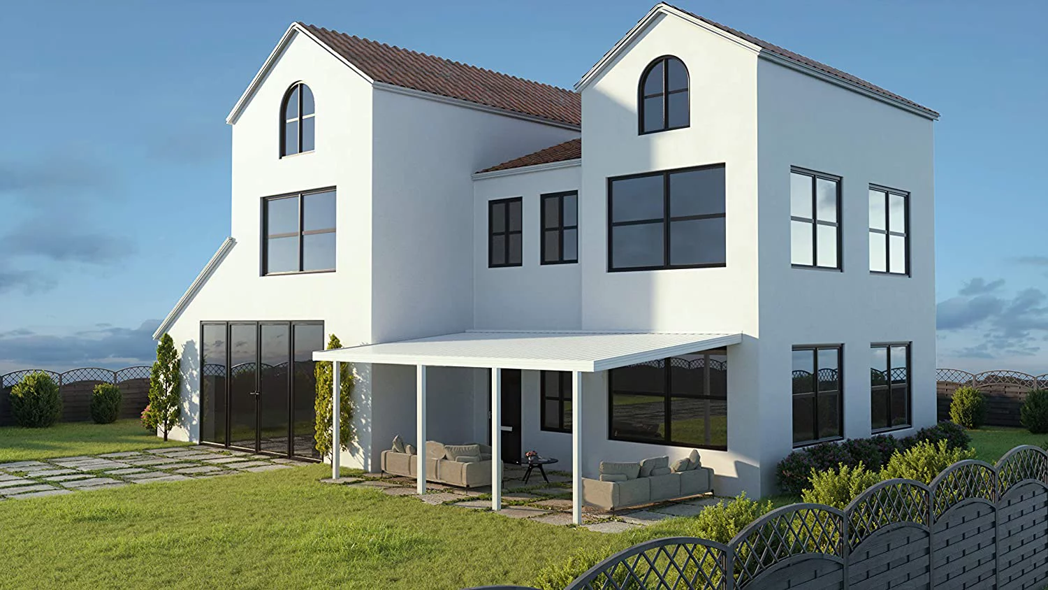 Four Seasons OLS Optima 22 ft wide x 12 ft deep Aluminum Patio Cover with 40lb Snowload & 4 Posts in White