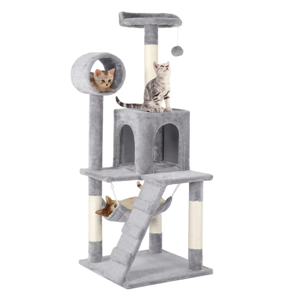 Yaheetech 51'' Cat Tree Condo Multilevel Cat Towers W/ Hammock Tunnel Scratching Post, Light Gray