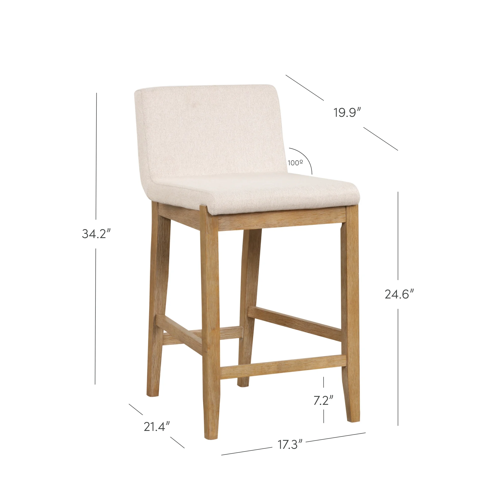 Nathan James Gracie Modern Counter Height Bar Stool with Back, Counter Stool Upholstered Chair with Natural Flax White Fabric and Brushed Wooden Legs