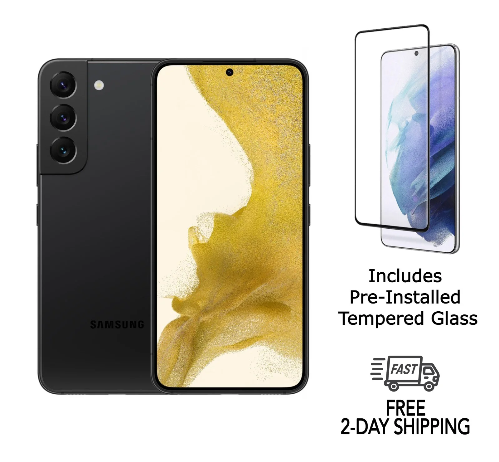 Restored Samsung Galaxy S22 5G S901U (Metro PCS Only) 128GB Phantom Black with Pre-Installed Tempered Glass (Refurbished)