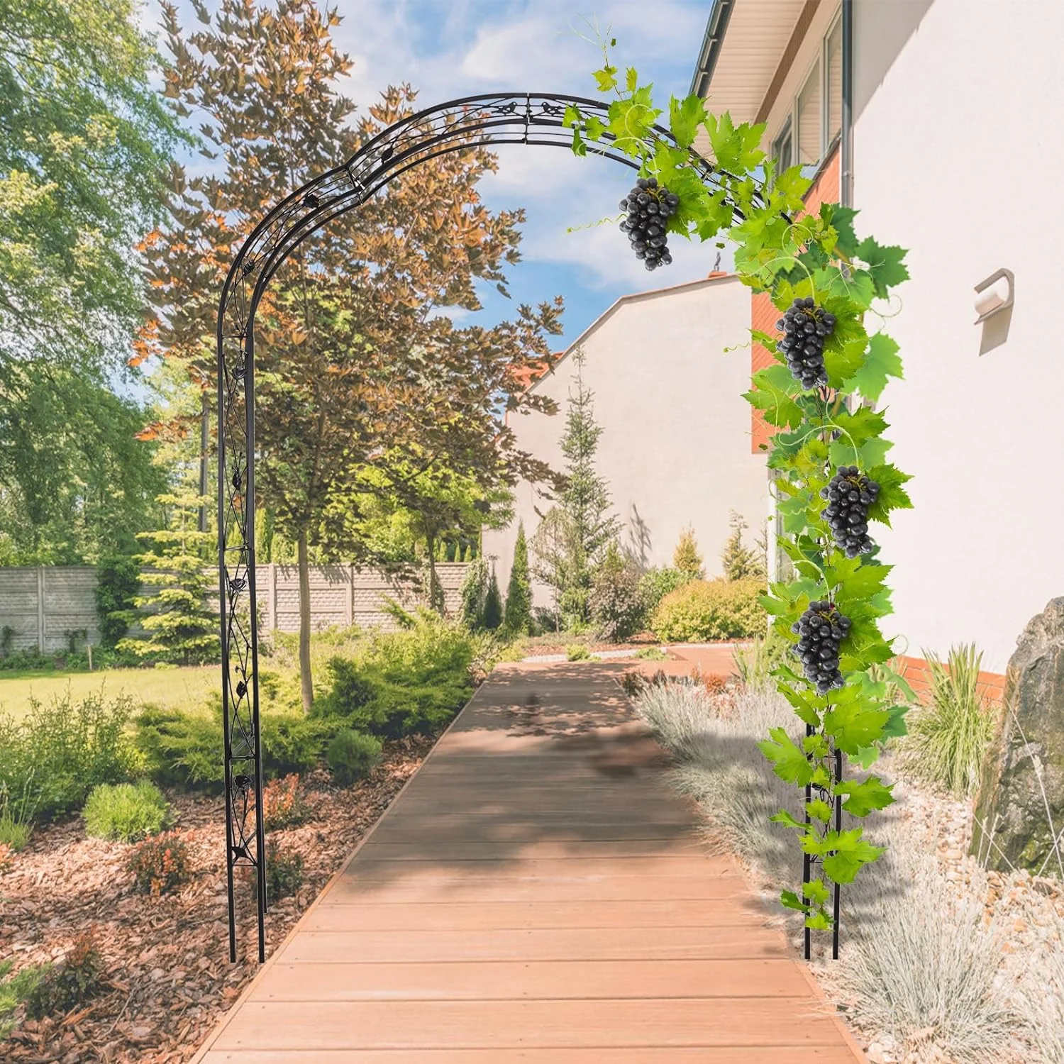 Kinbor 8' Outdoor Metal Garden Arbor Trellis Various Archway Flowers Climbing Plant Lawn Backyard, Black