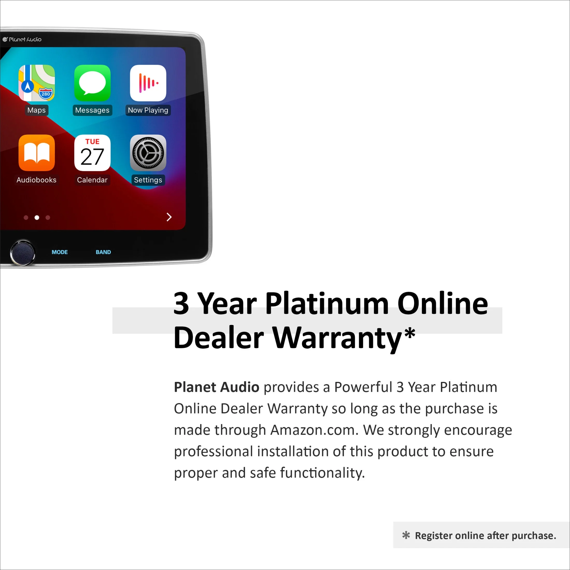 Planet Audio P100CPA Car Stereo - Apple CarPlay, Android Auto, Single Din, 10.1 Inch Touchscreen, Bluetooth, No CD DVD Player, AM/FM Radio Receiver